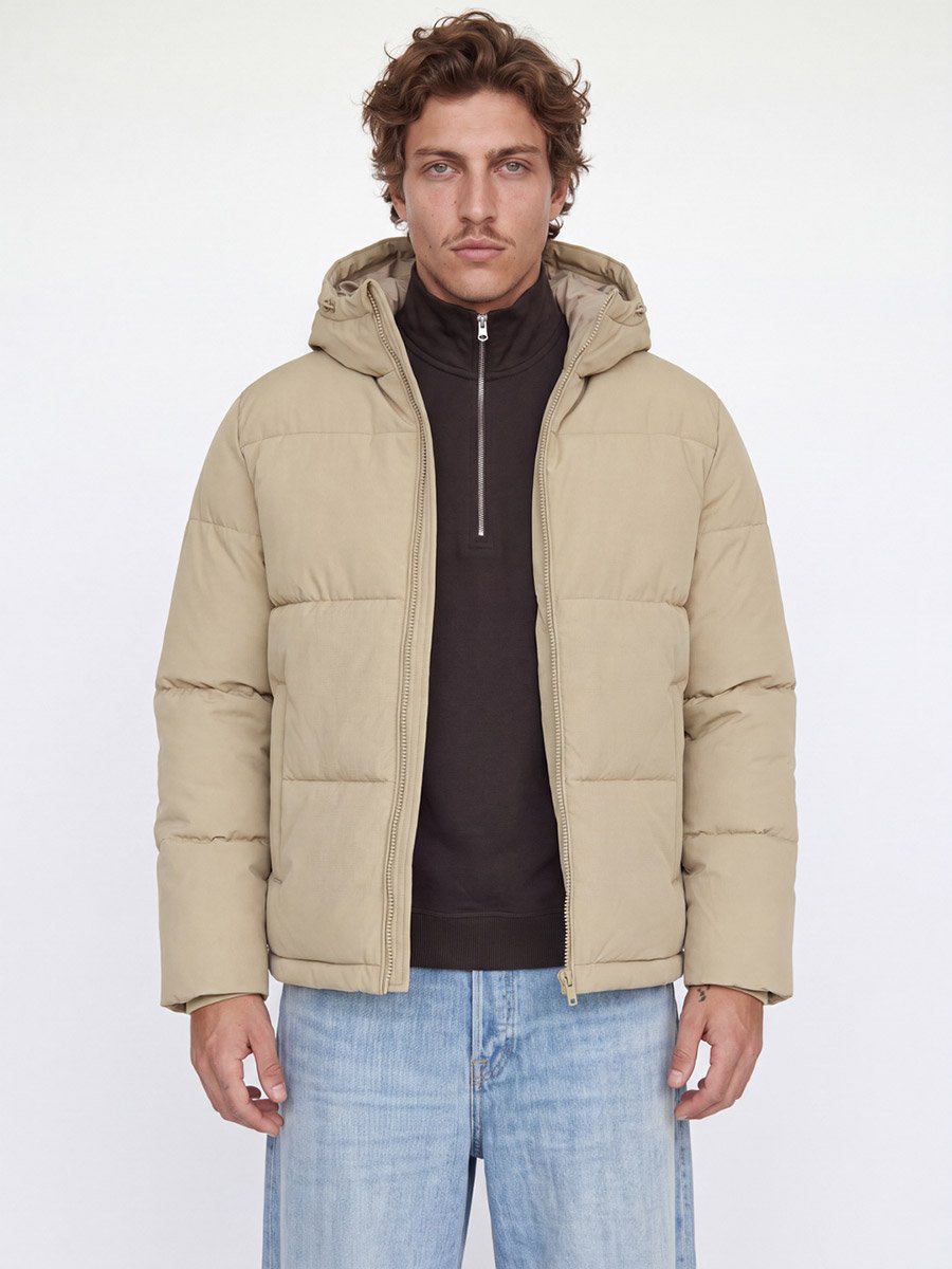 Beige JJGALAXY Hooded Puffer Jacket with Zip Closure