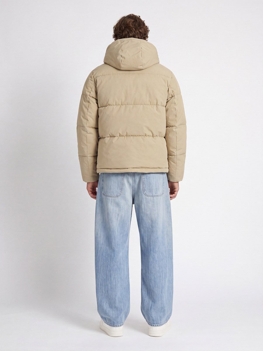Beige JJGALAXY Hooded Puffer Jacket with Zip Closure