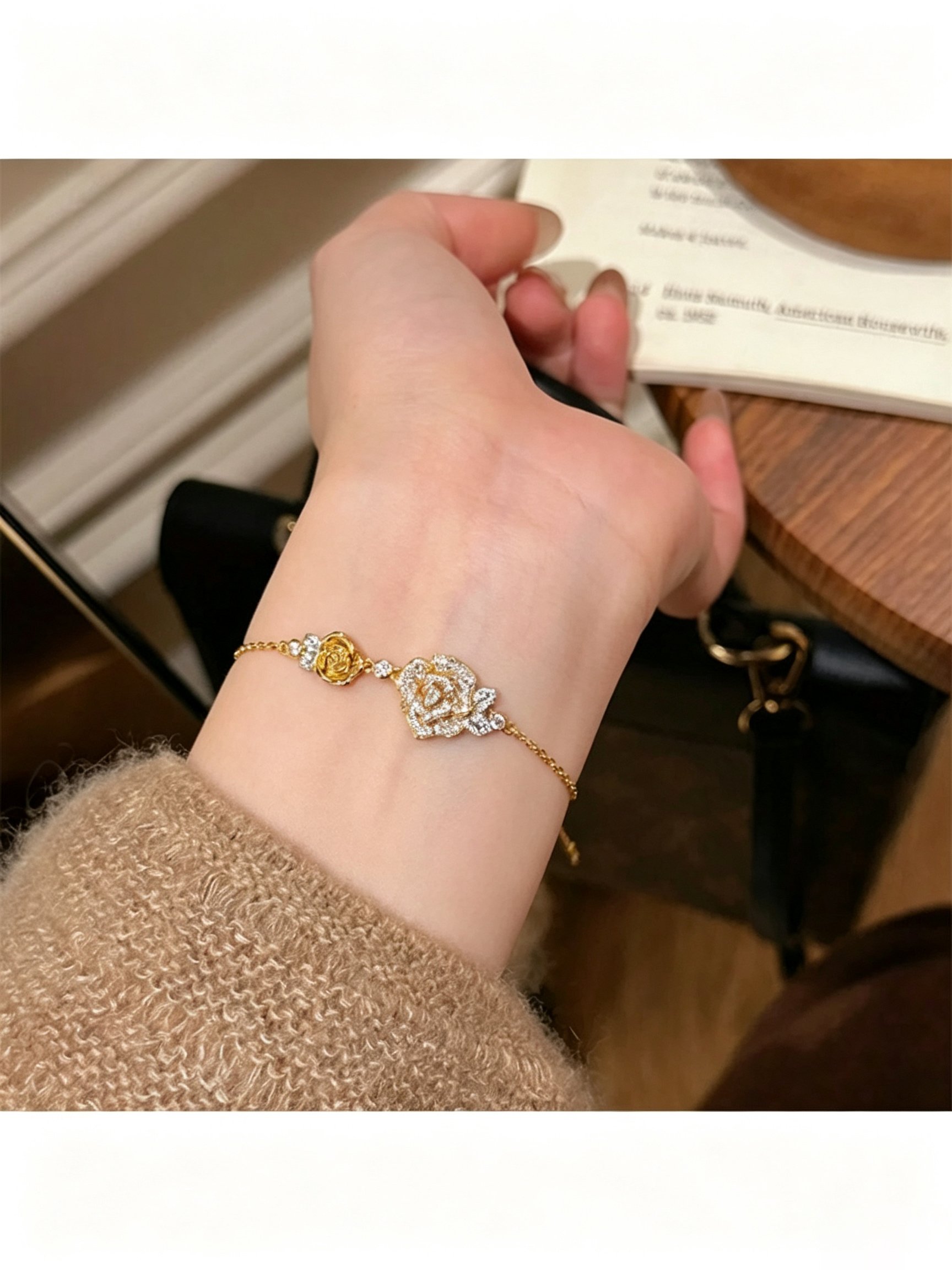 Golden Rose Embellished Bracelet