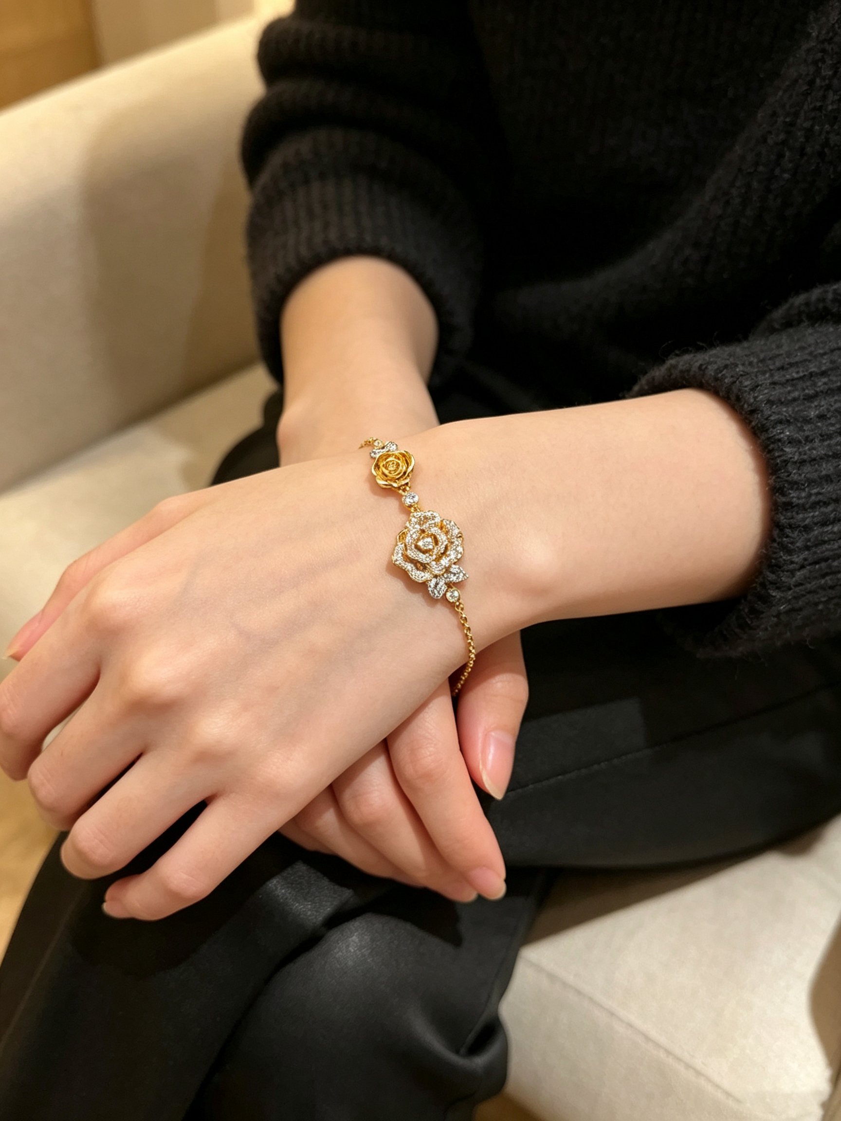 Golden Rose Embellished Bracelet