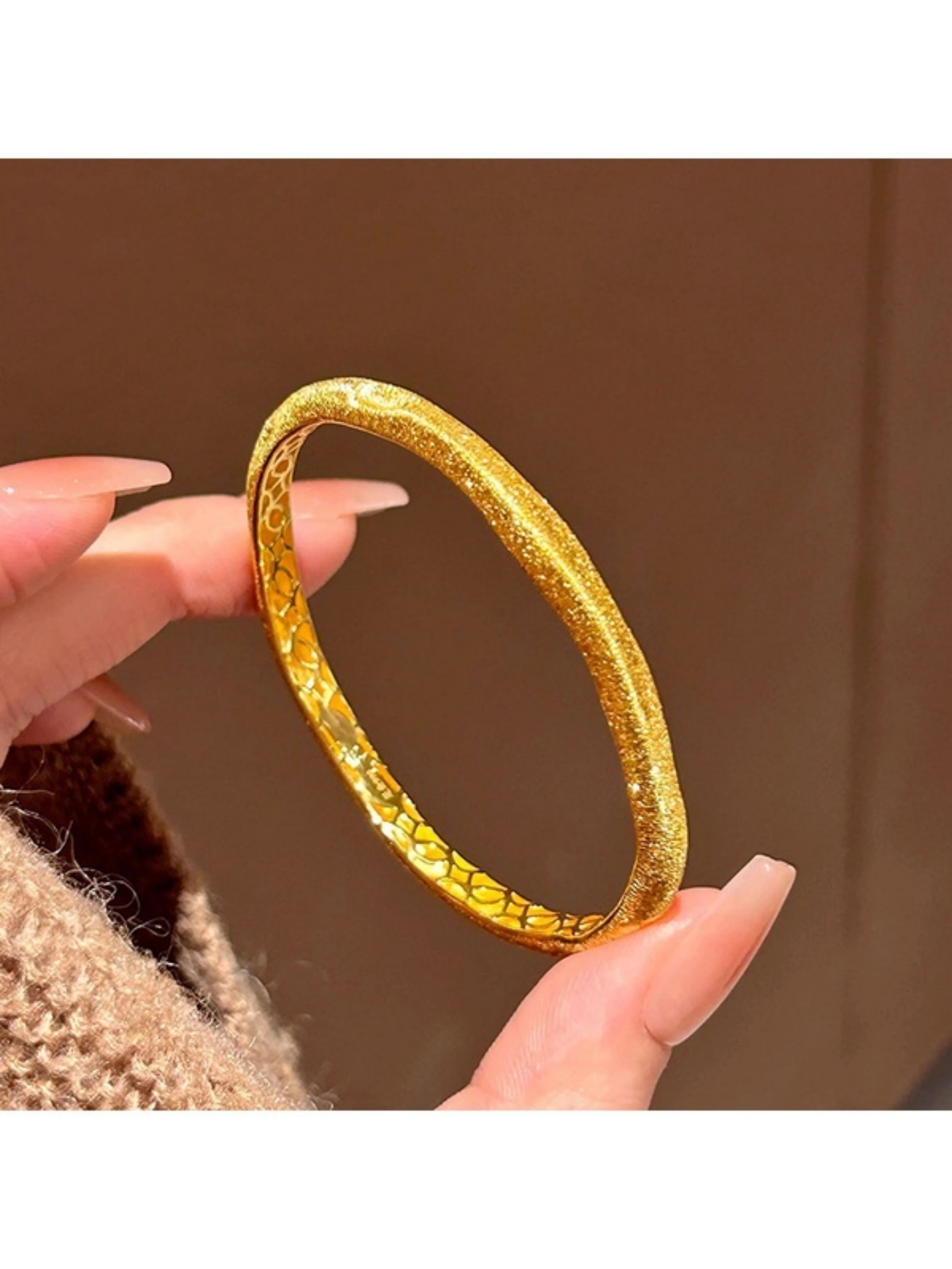 Gold Sand-Textured Bangle Bracelet