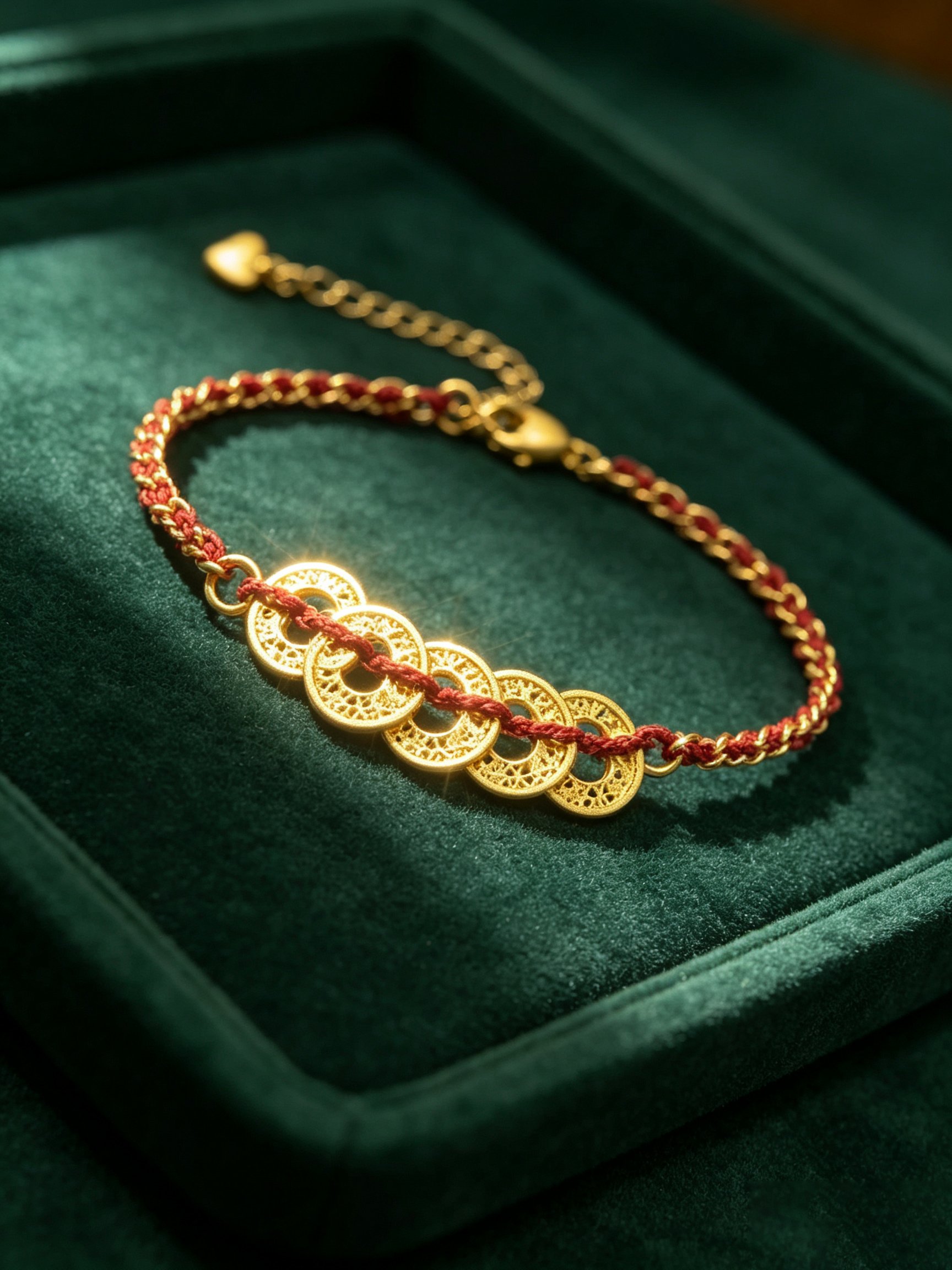 Golden Coin and Red Cord Bracelet