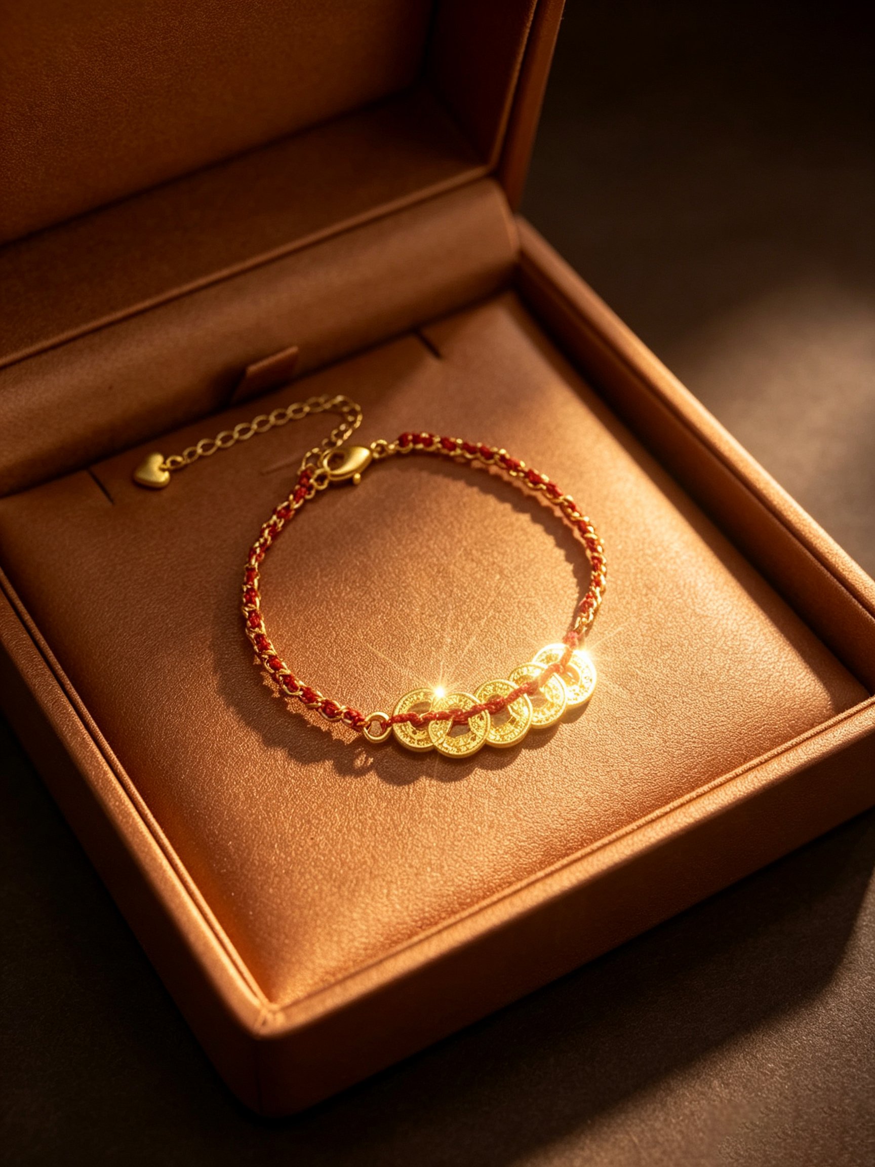 Golden Coin and Red Cord Bracelet