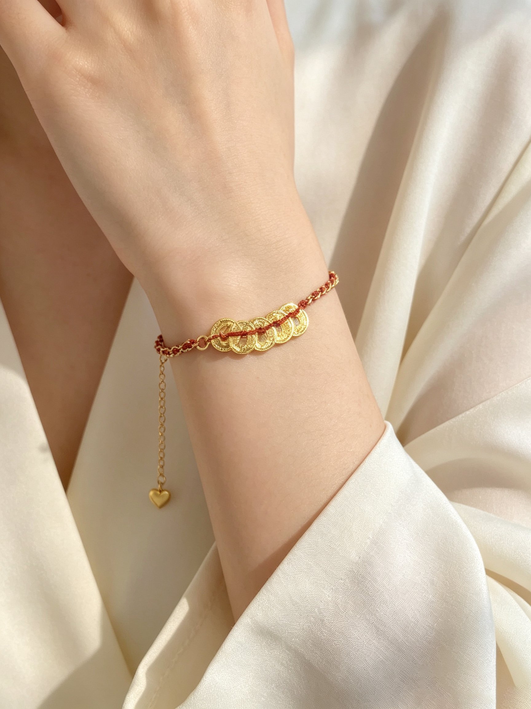 Golden Coin and Red Cord Bracelet