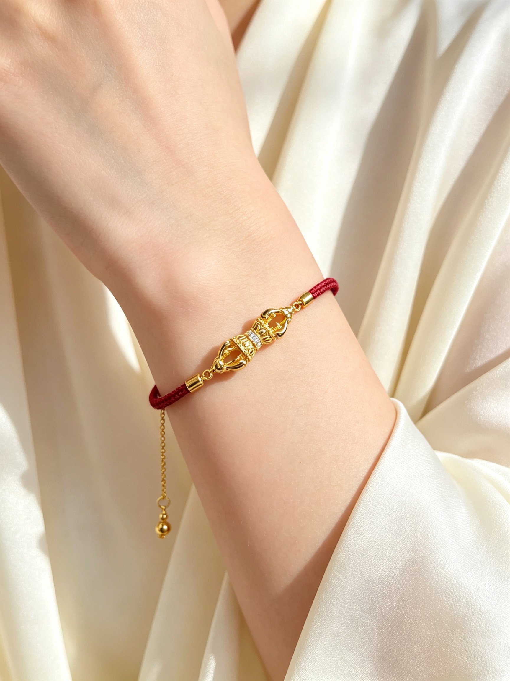Gold Bracelet with Red Rope