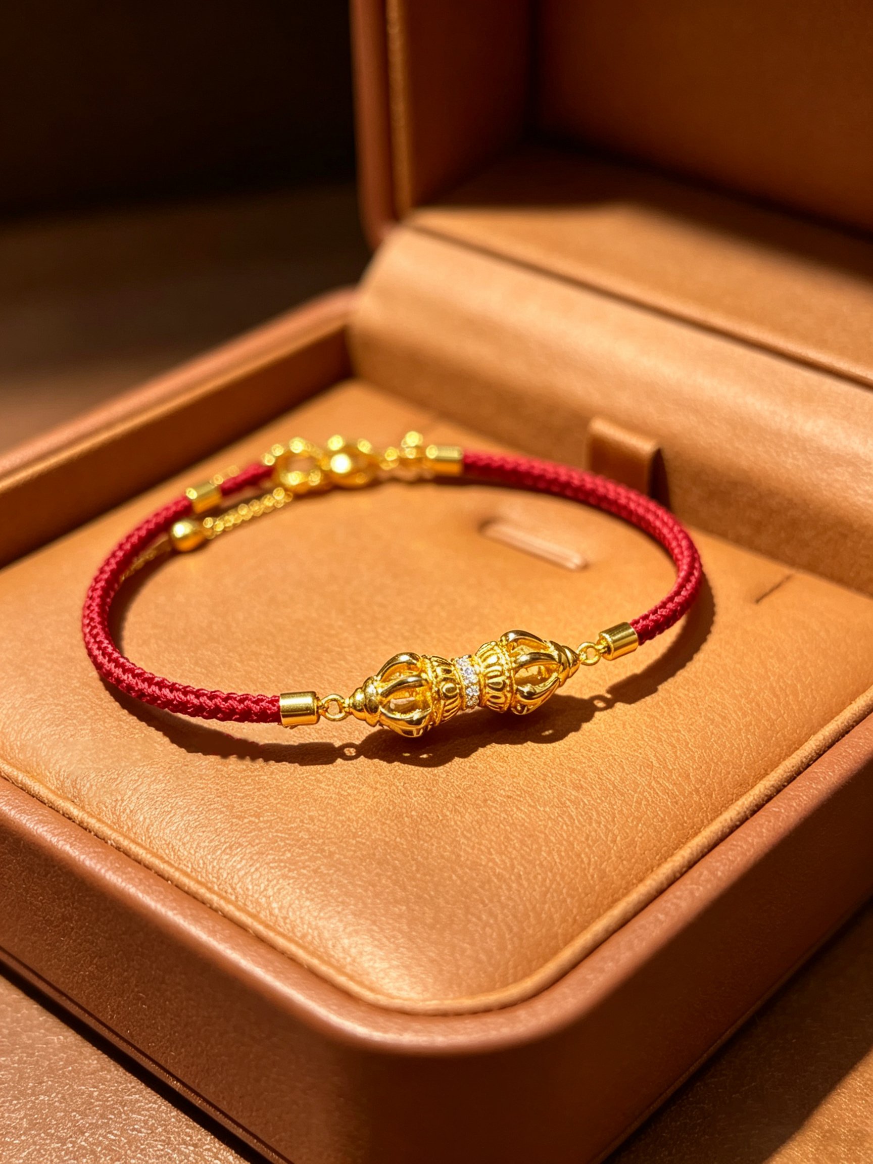 Gold Bracelet with Red Rope