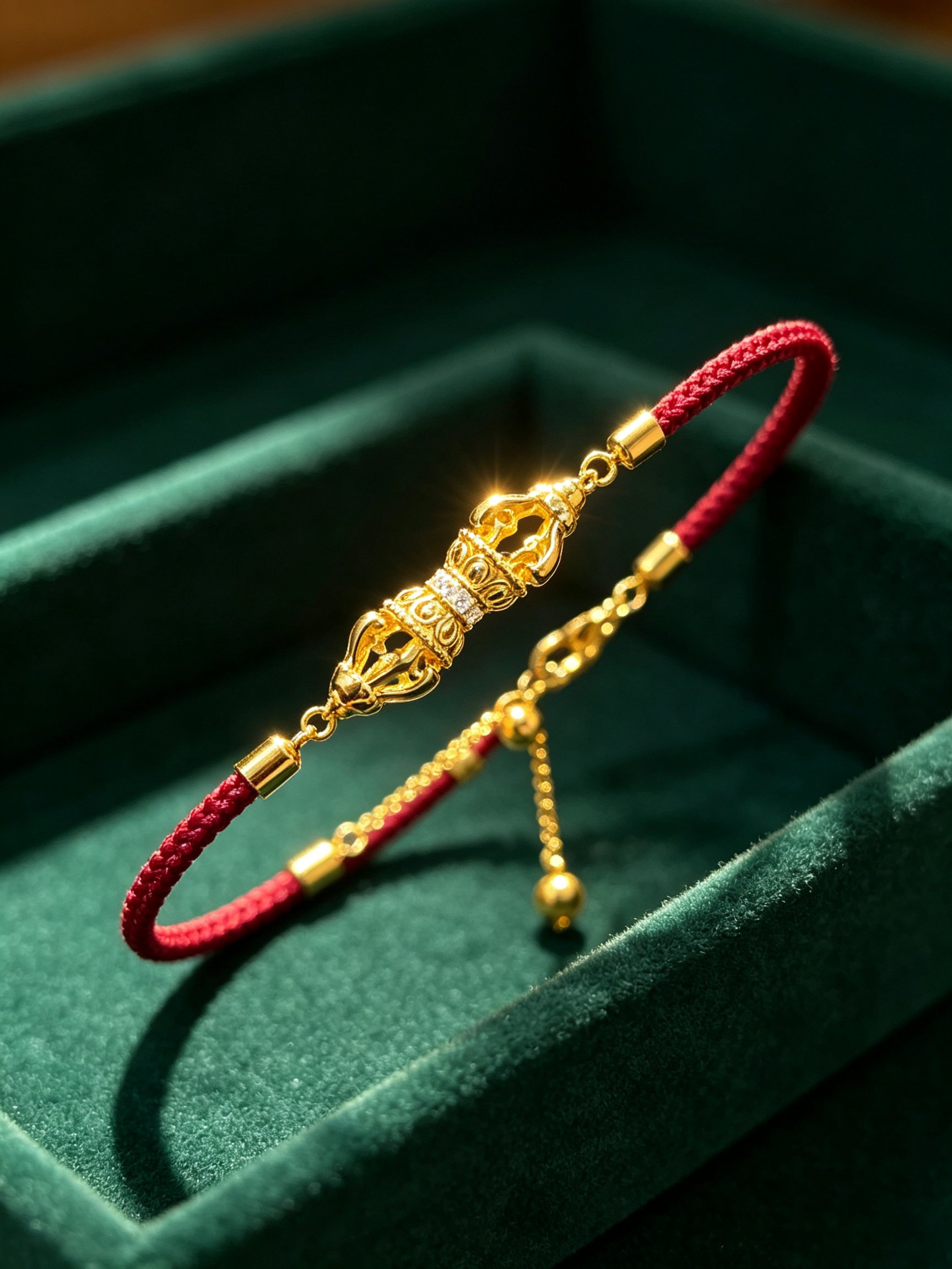 Gold Bracelet with Red Rope