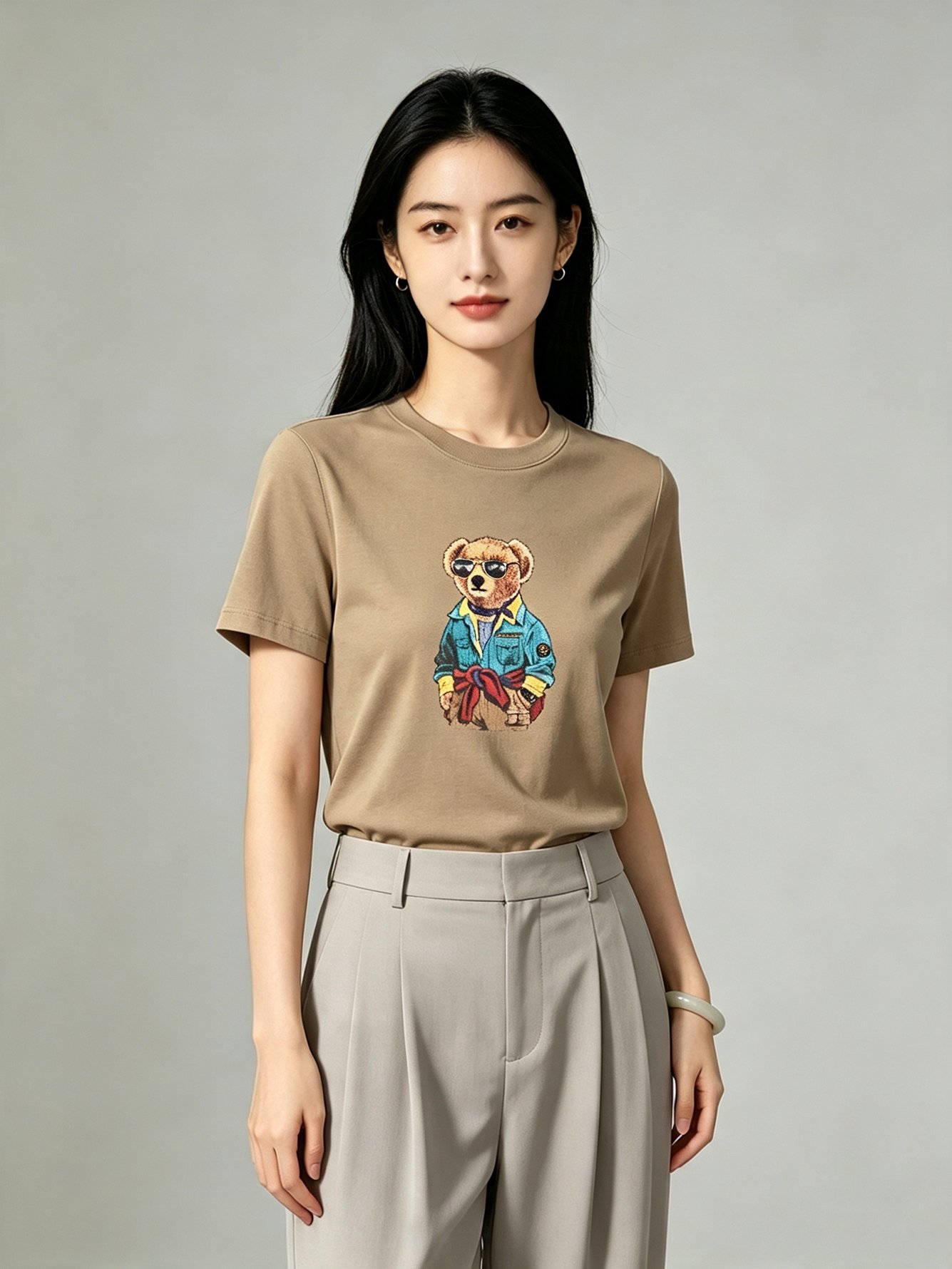 Beige Regular Fit Character Print T-Shirt with Short Sleeves