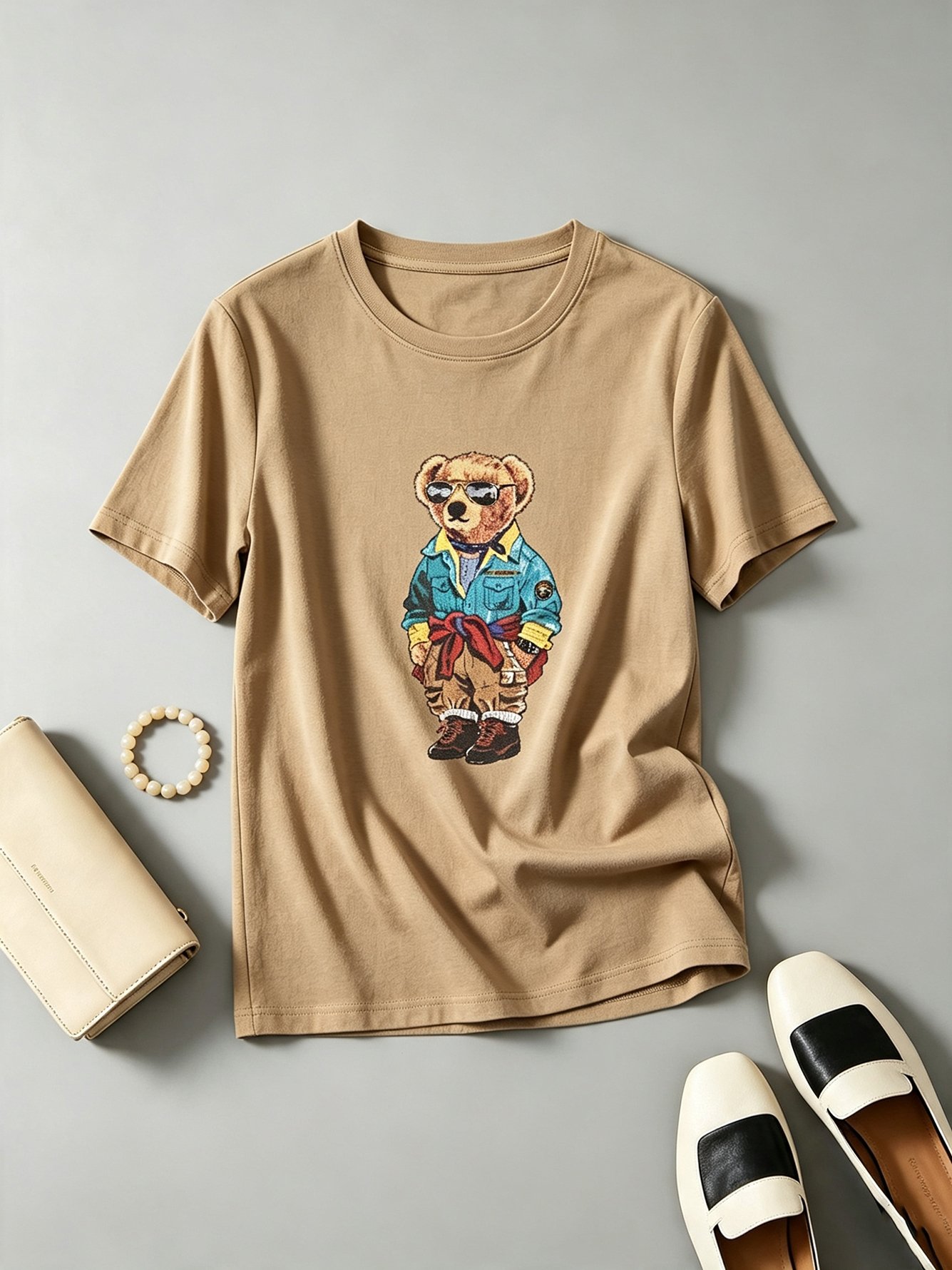Beige Regular Fit Character Print T-Shirt with Short Sleeves
