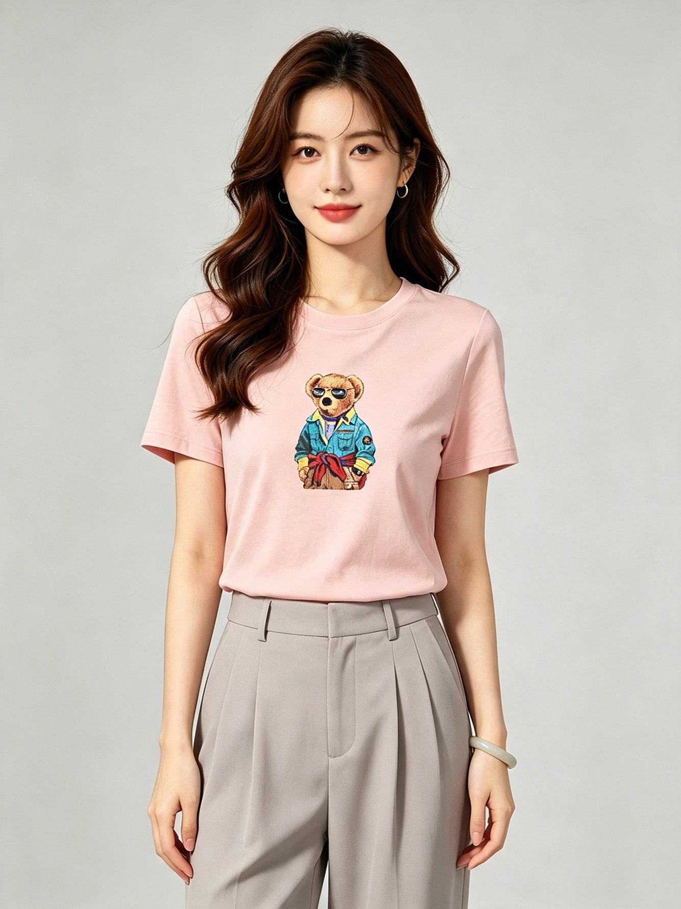 Pink Knitted Graphic Print Short Sleeve T-Shirt