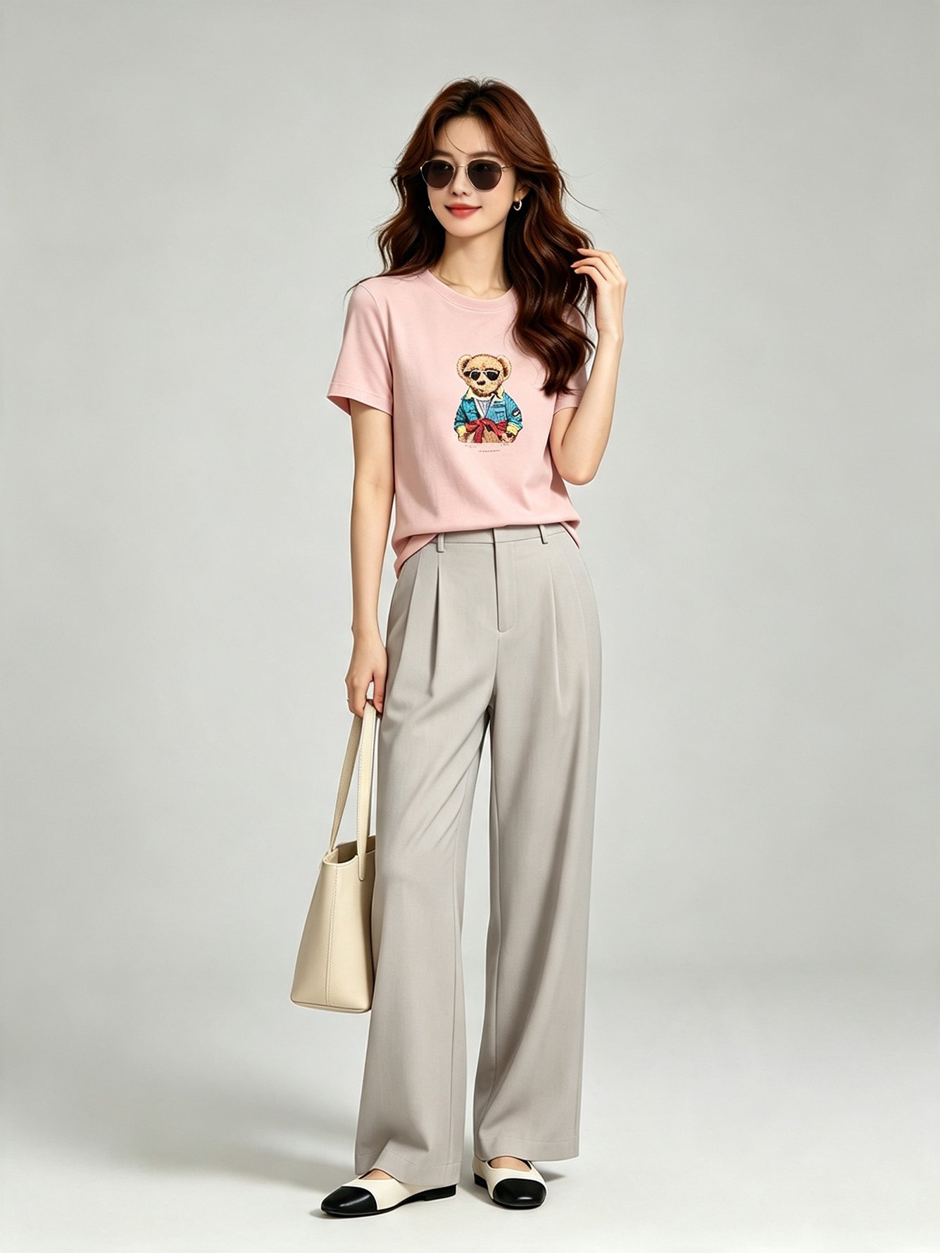 Pink Knitted Graphic Print Short Sleeve T-Shirt