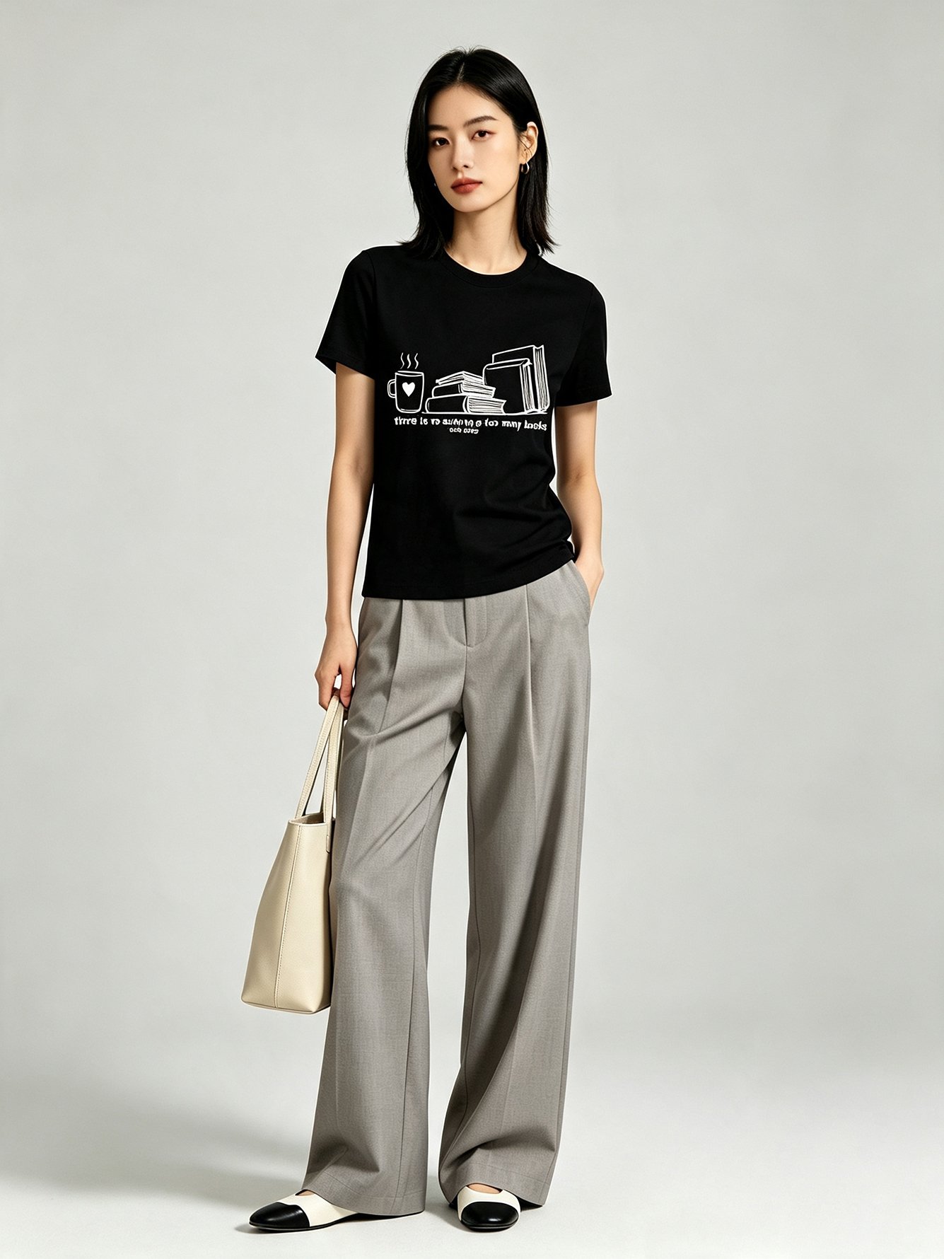 Black Graphic Print Cotton T-Shirt with Round Neck