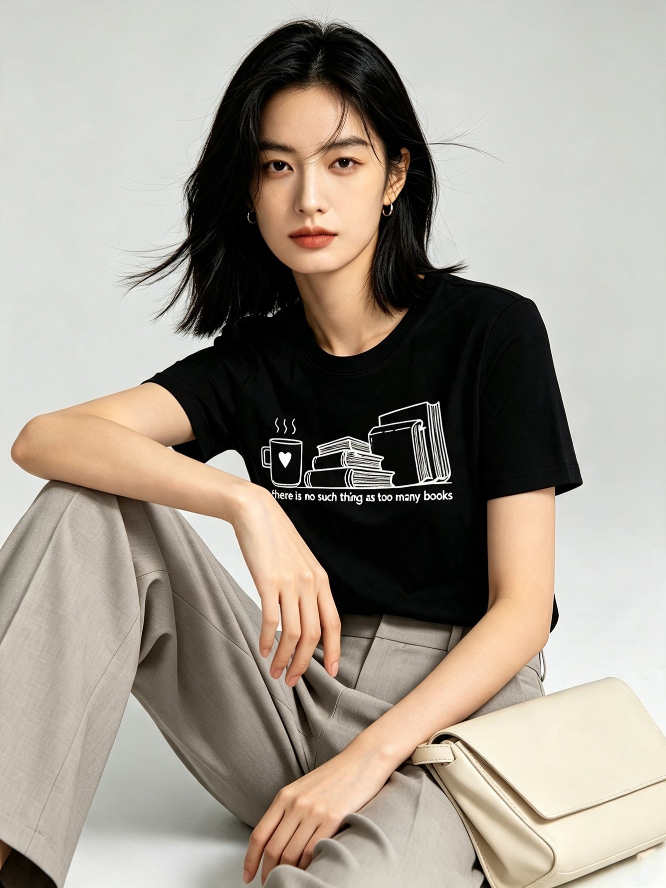 Black Graphic Print Cotton T-Shirt with Round Neck