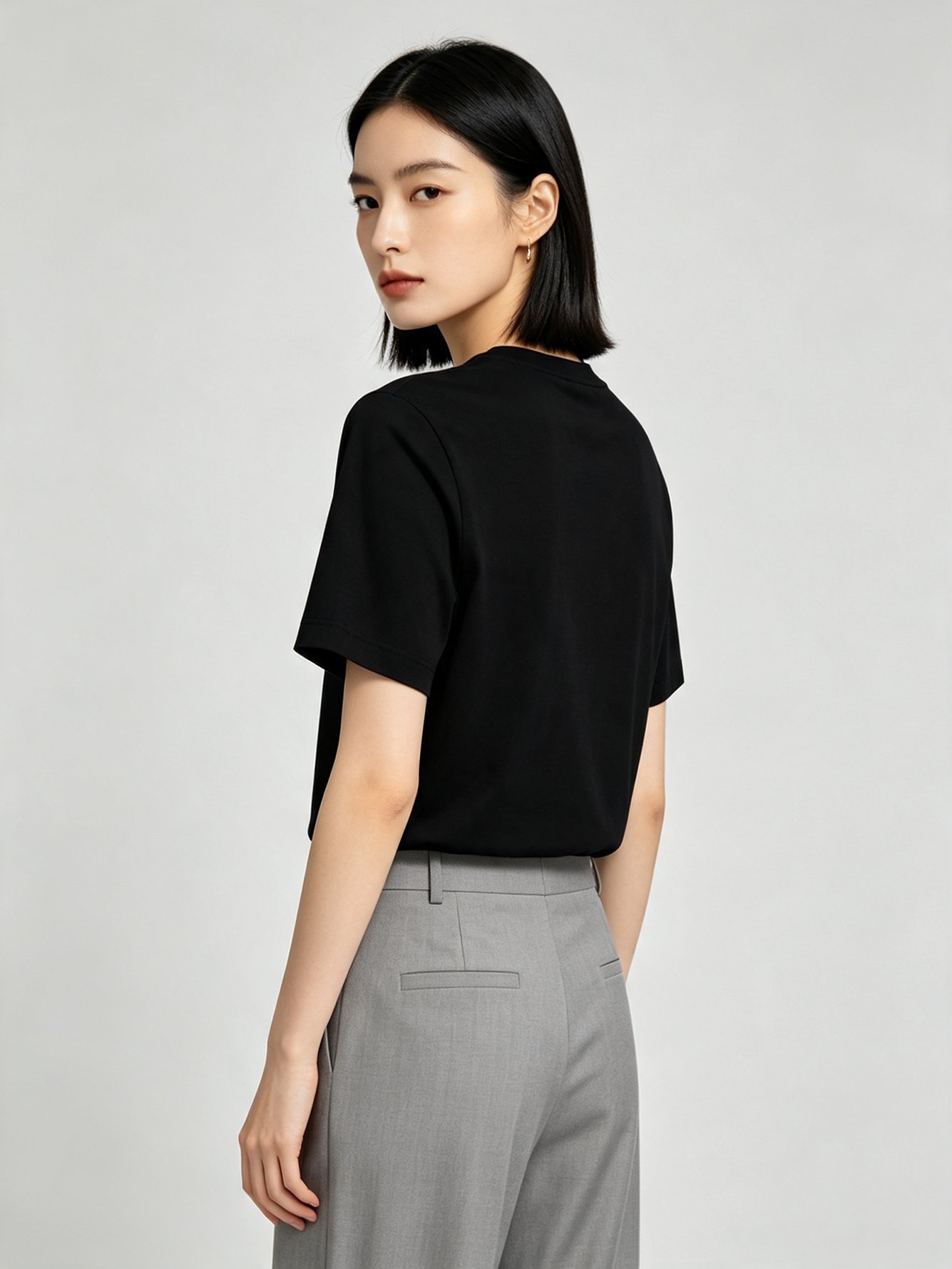 Black Graphic Print Cotton T-Shirt with Round Neck