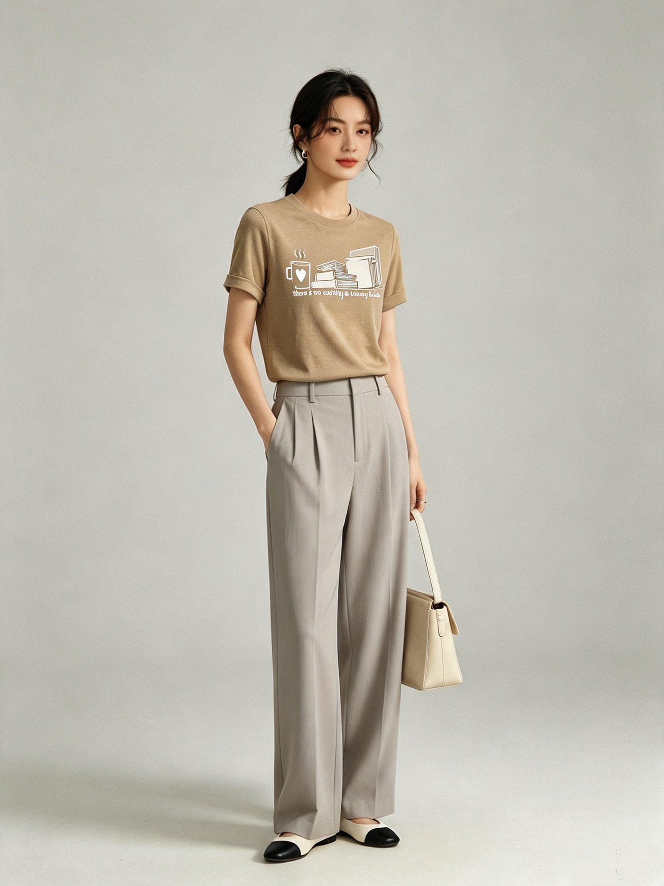 Beige Graphic Print Round Neck T-Shirt
