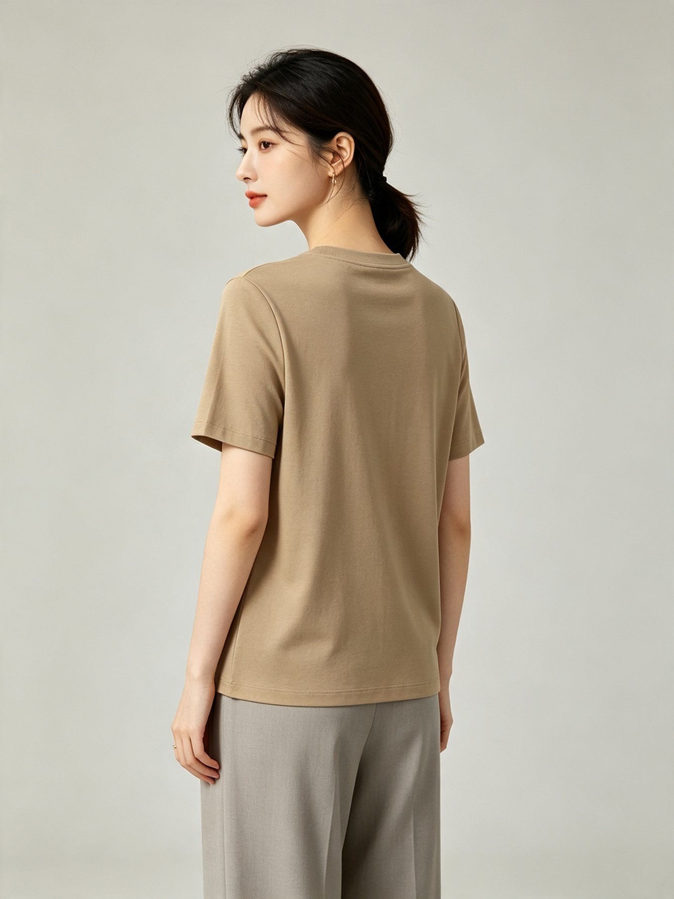 Beige Graphic Print Round Neck T-Shirt