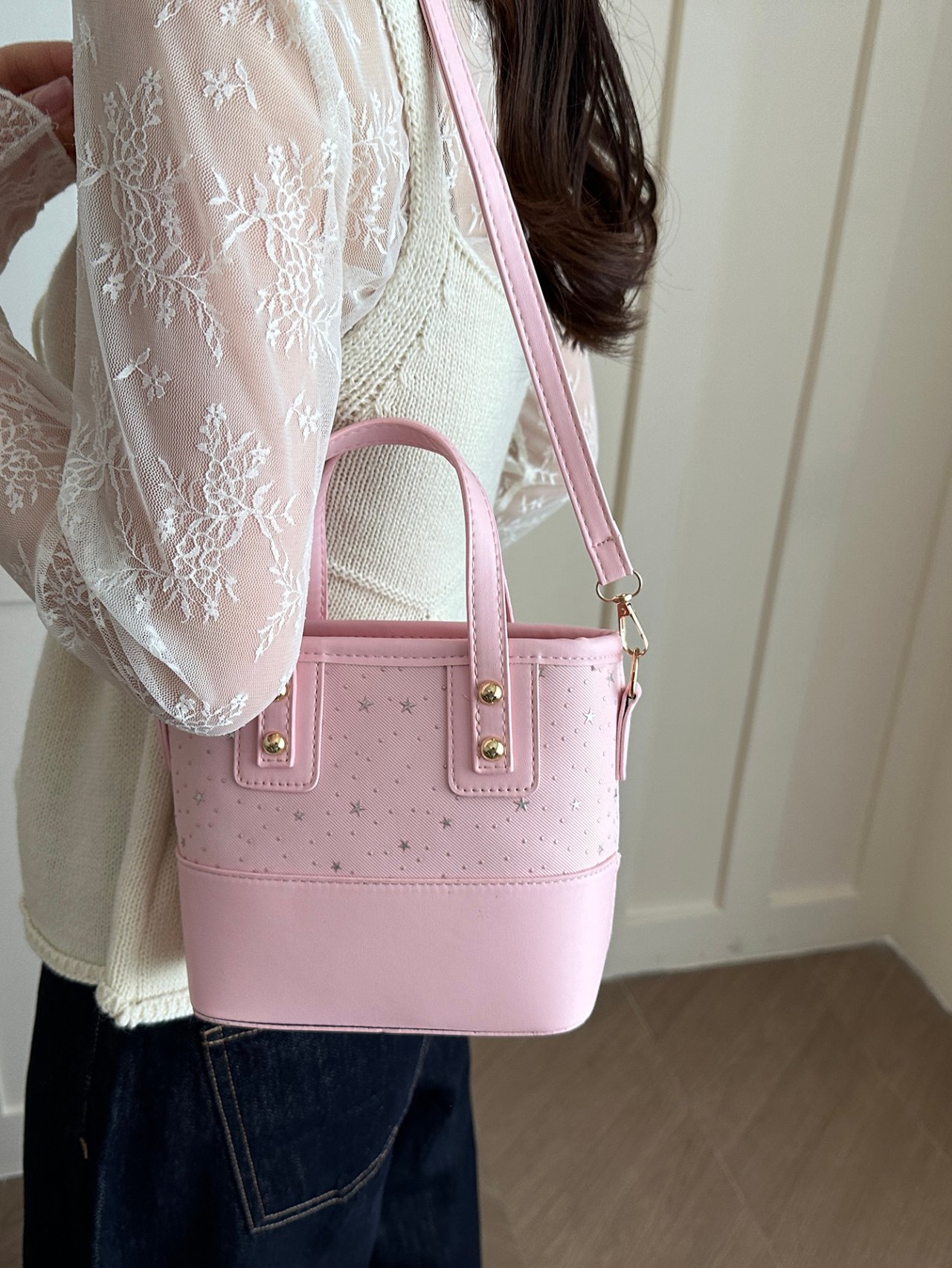 Pink Star-Pattern Crossbody Bag