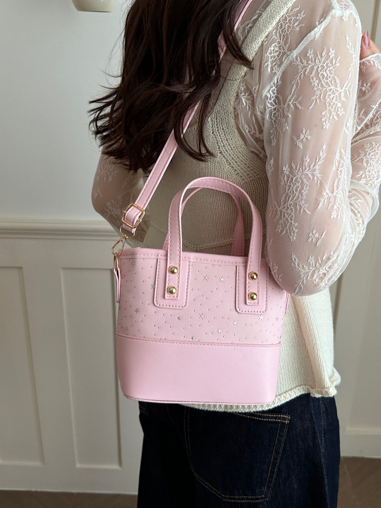 Pink Star-Pattern Crossbody Bag