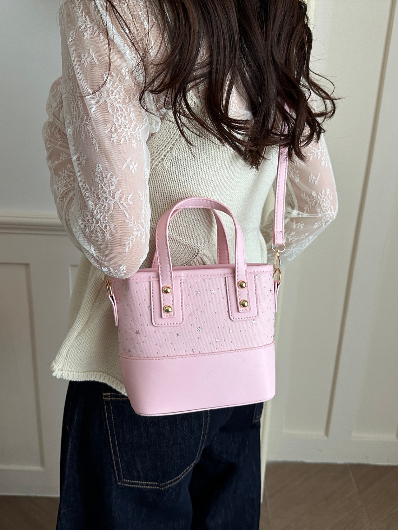 Pink Star-Pattern Crossbody Bag