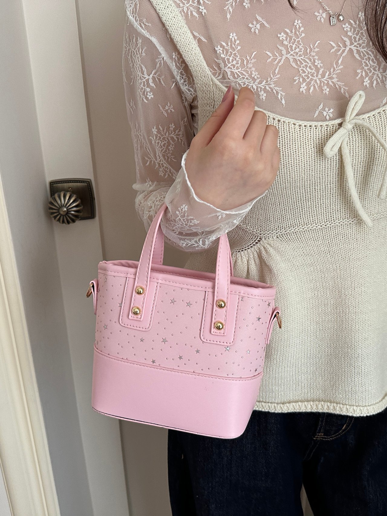 Pink Star-Pattern Crossbody Bag