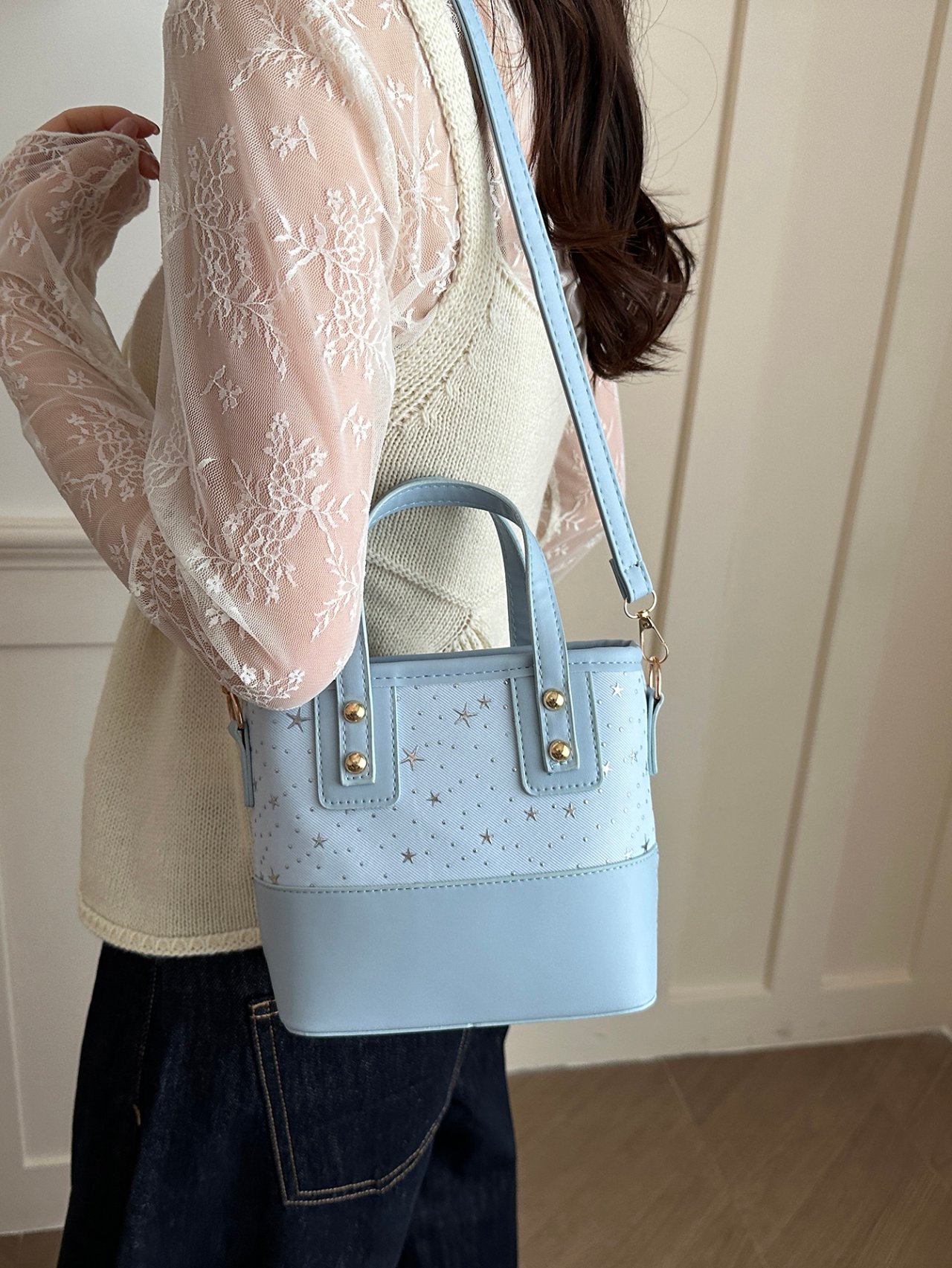 Blue Crossbody Bag with Star Embellishments
