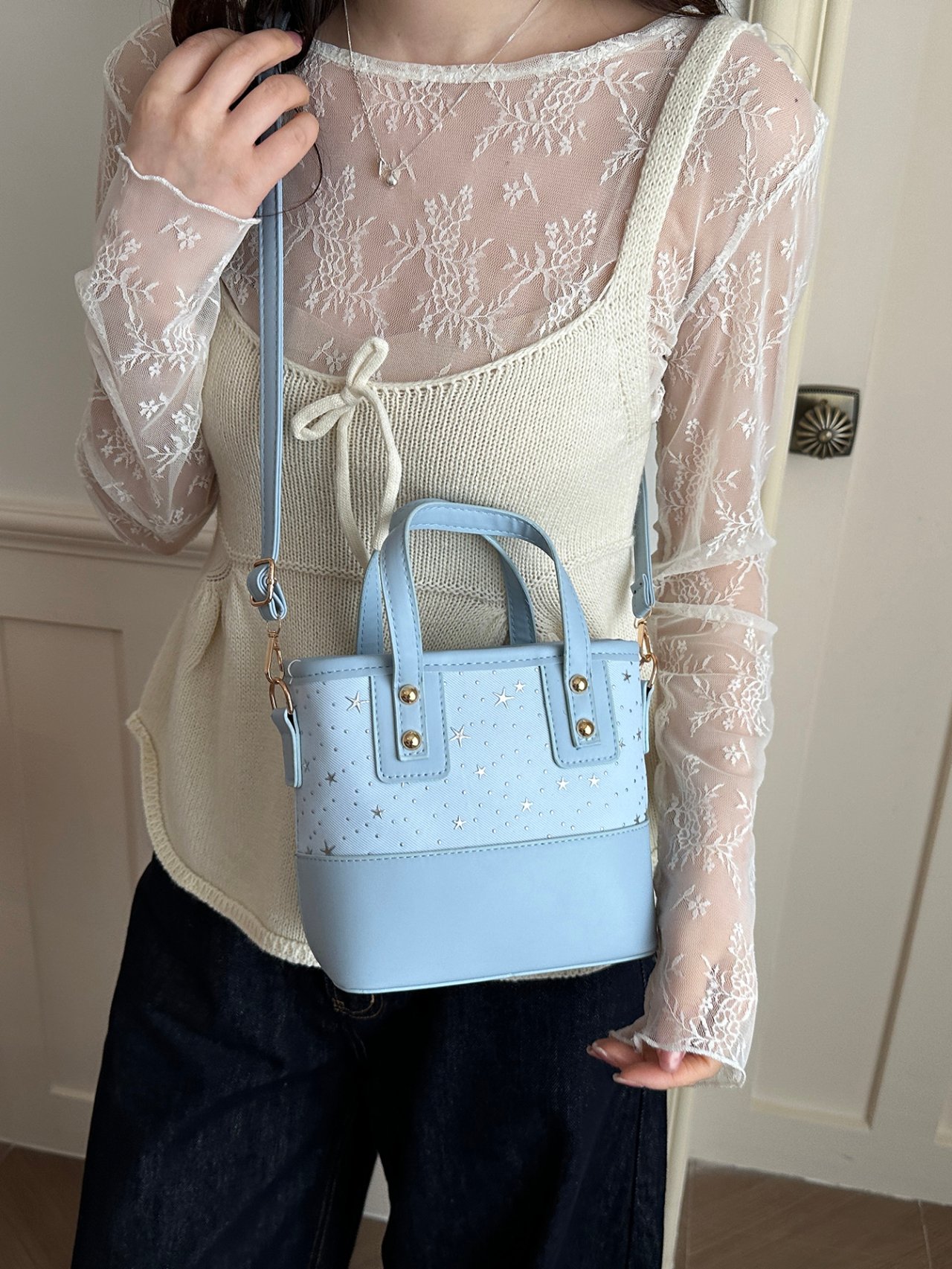 Blue Crossbody Bag with Star Embellishments