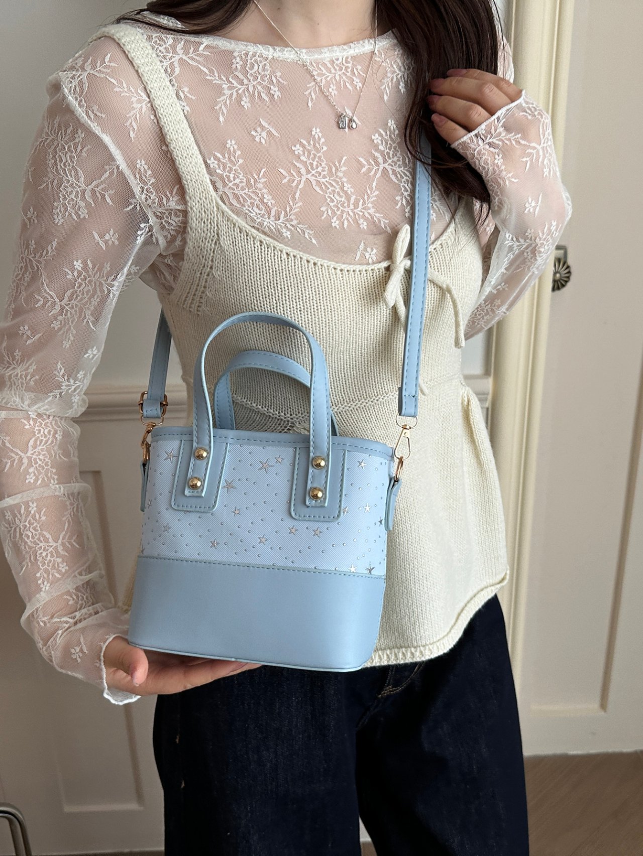 Blue Crossbody Bag with Star Embellishments