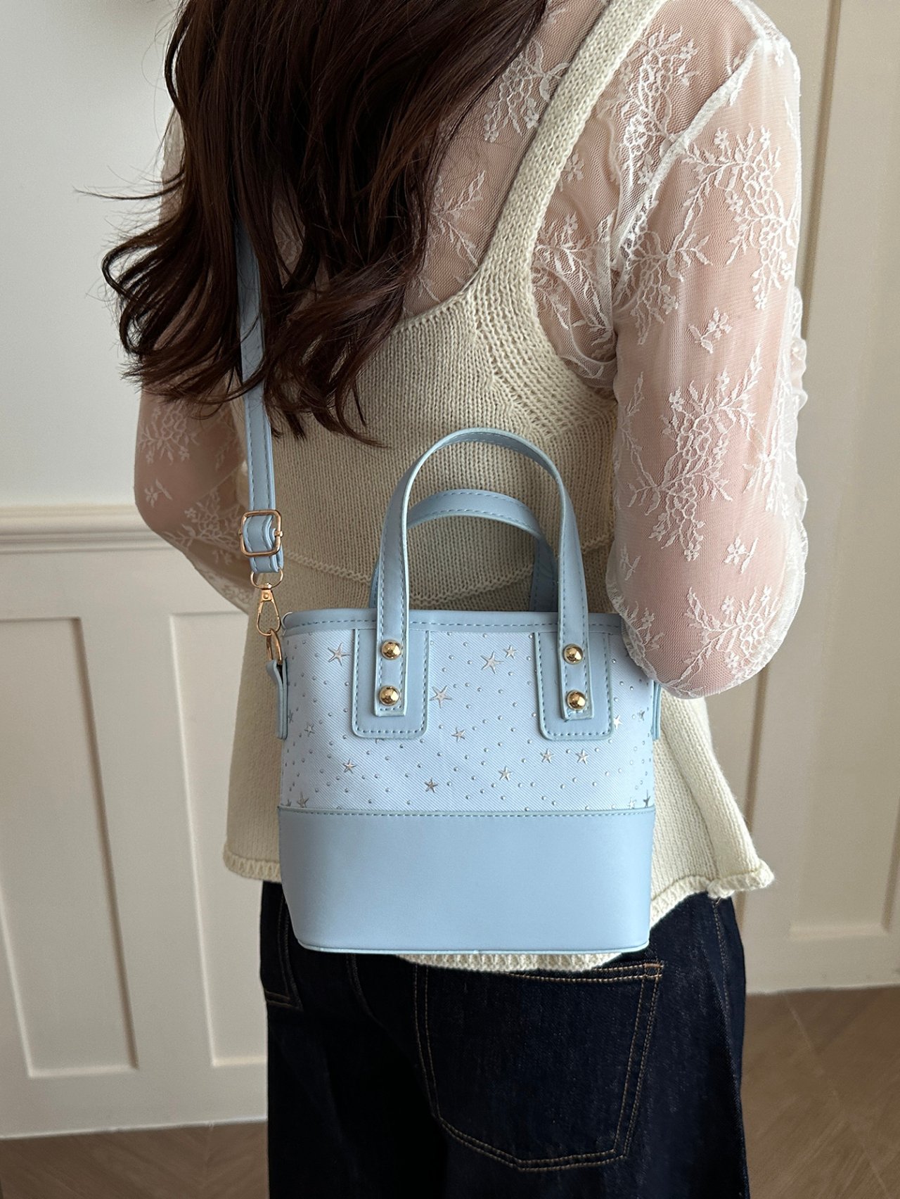 Blue Crossbody Bag with Star Embellishments