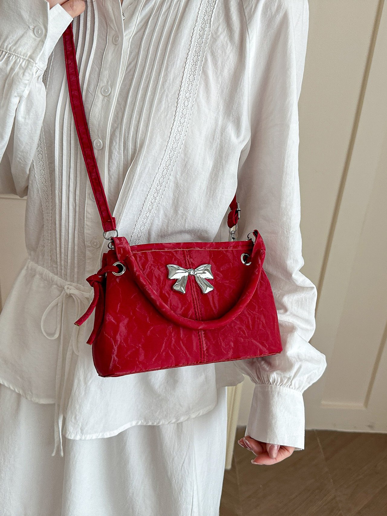 Red Bow Charm Crossbody Bag