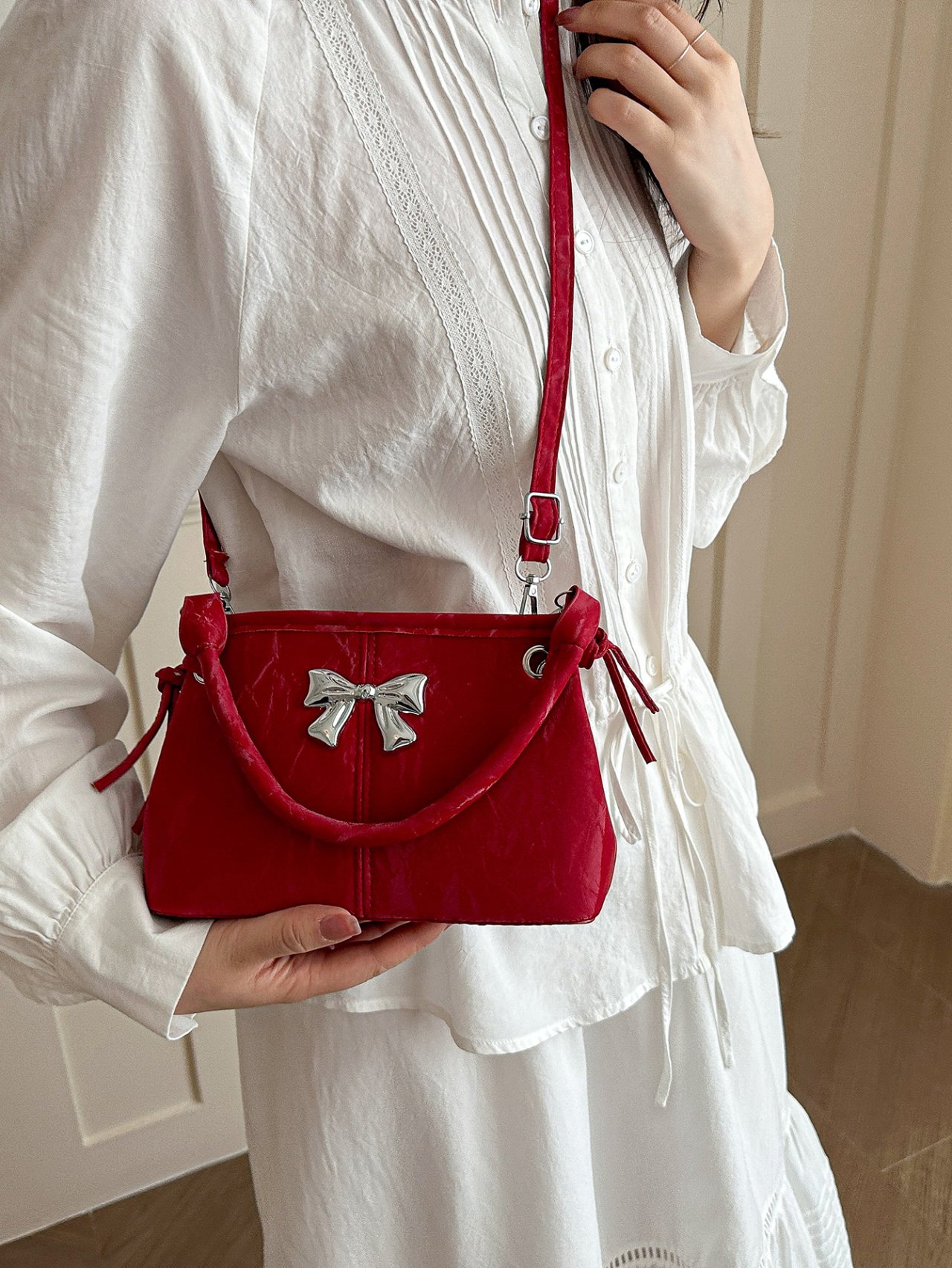 Red Bow Charm Crossbody Bag