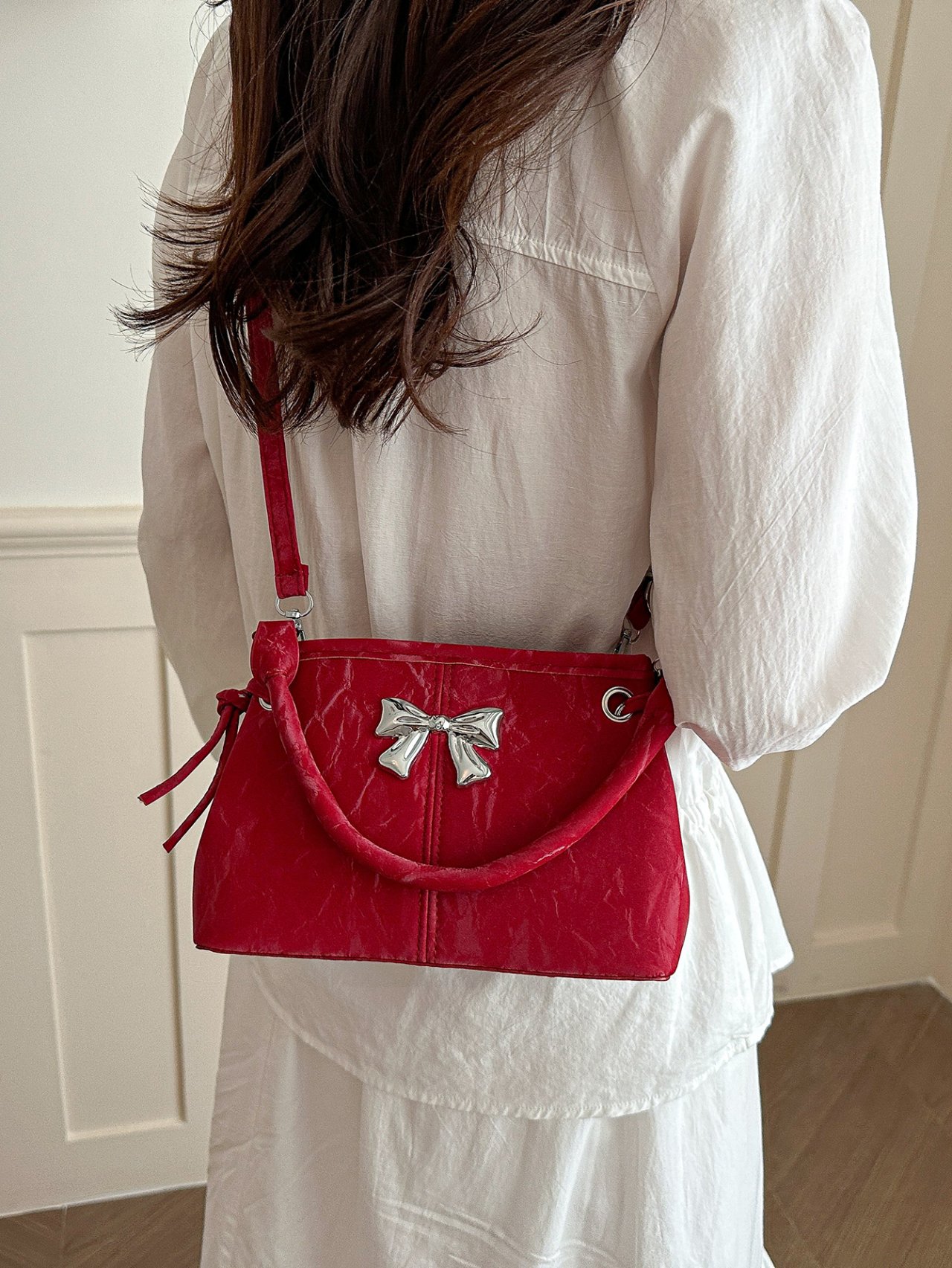 Red Bow Charm Crossbody Bag