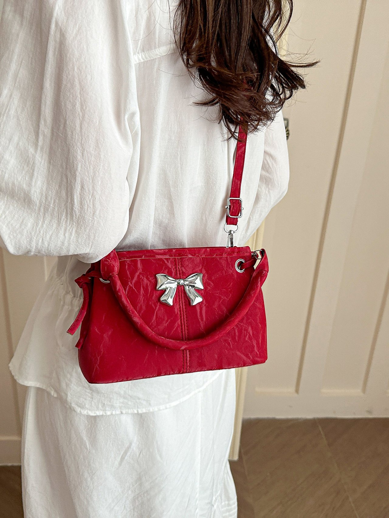Red Bow Charm Crossbody Bag