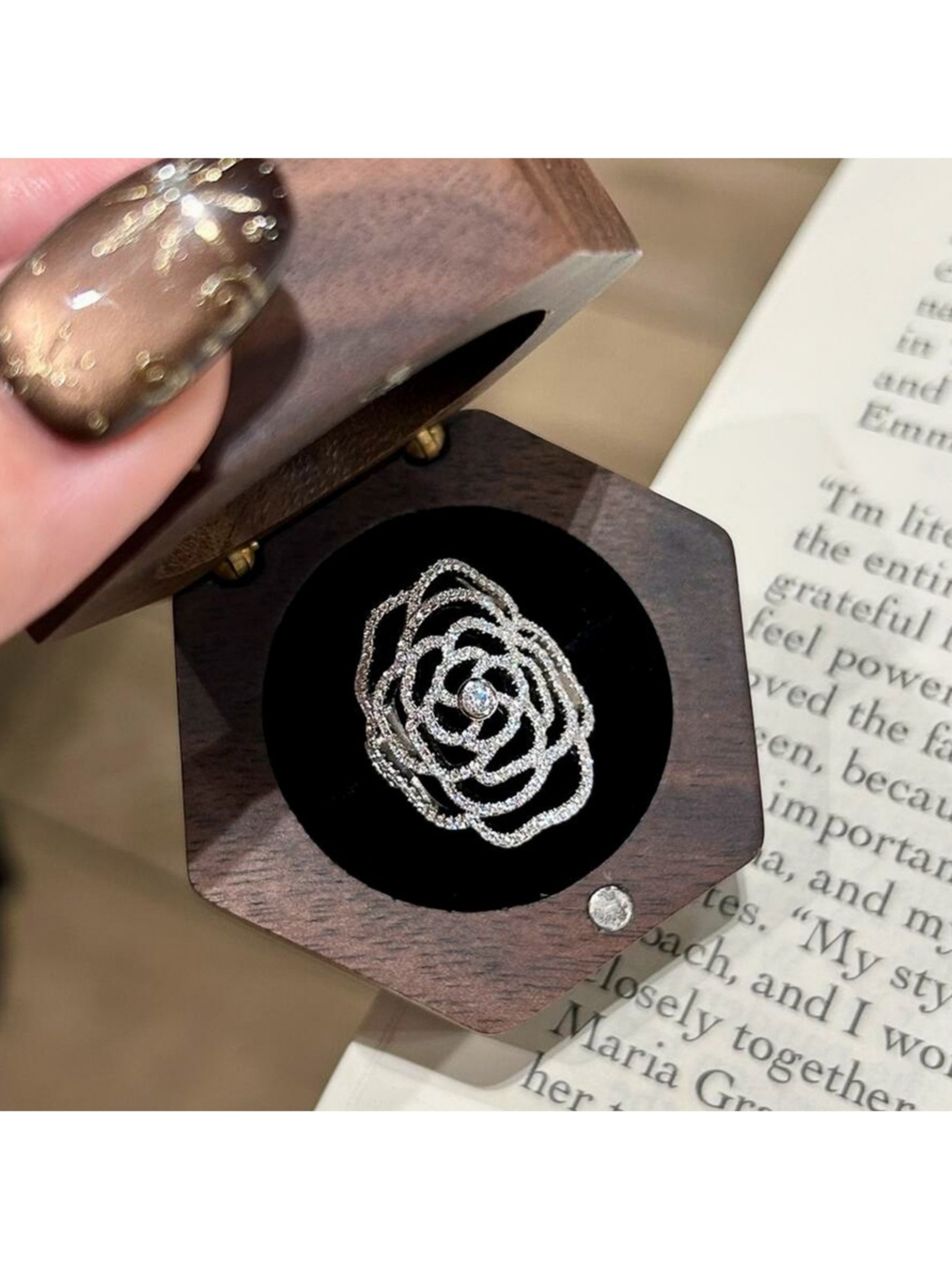 Silver Embellished Rose Ring