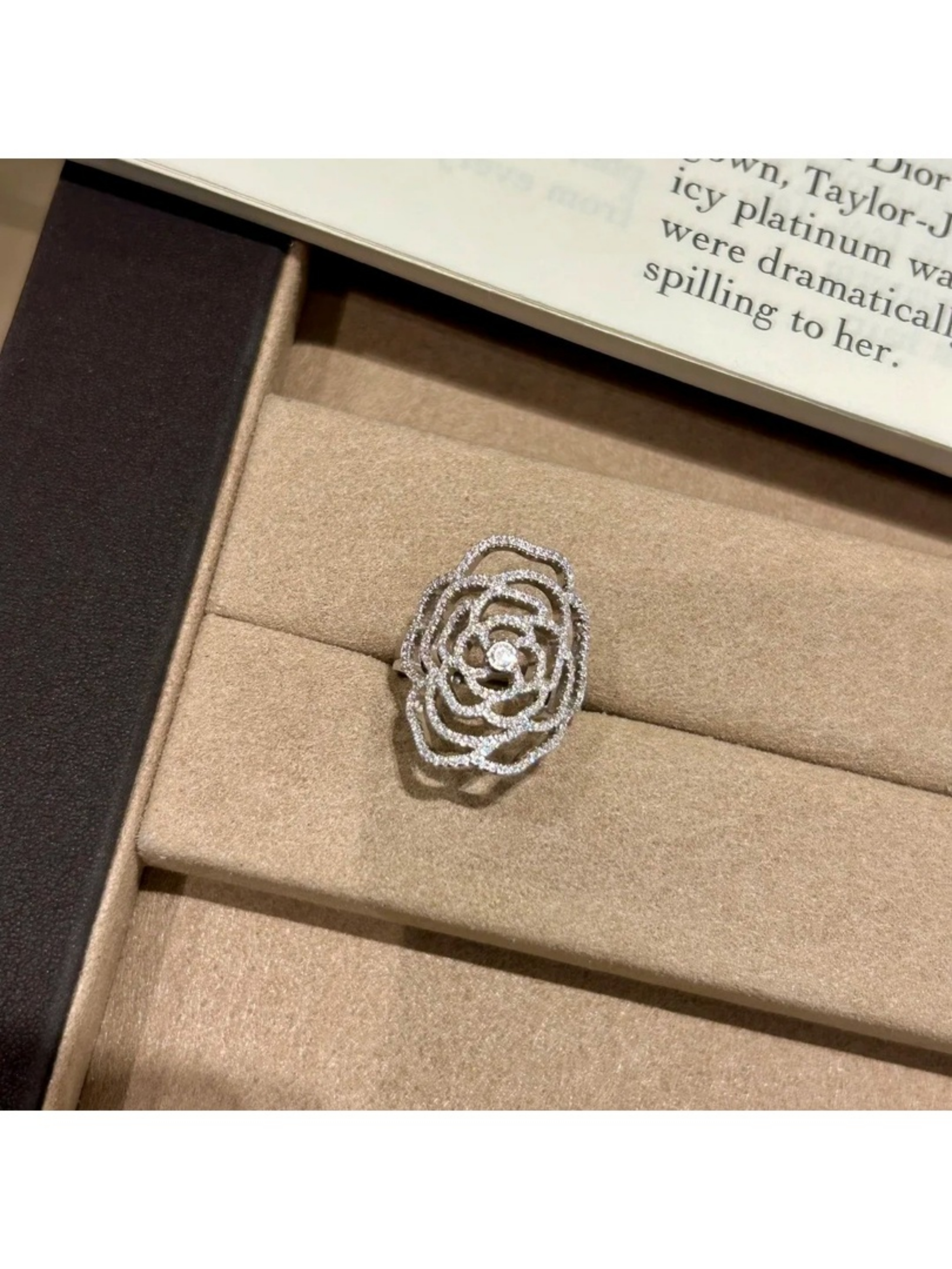 Silver Embellished Rose Ring