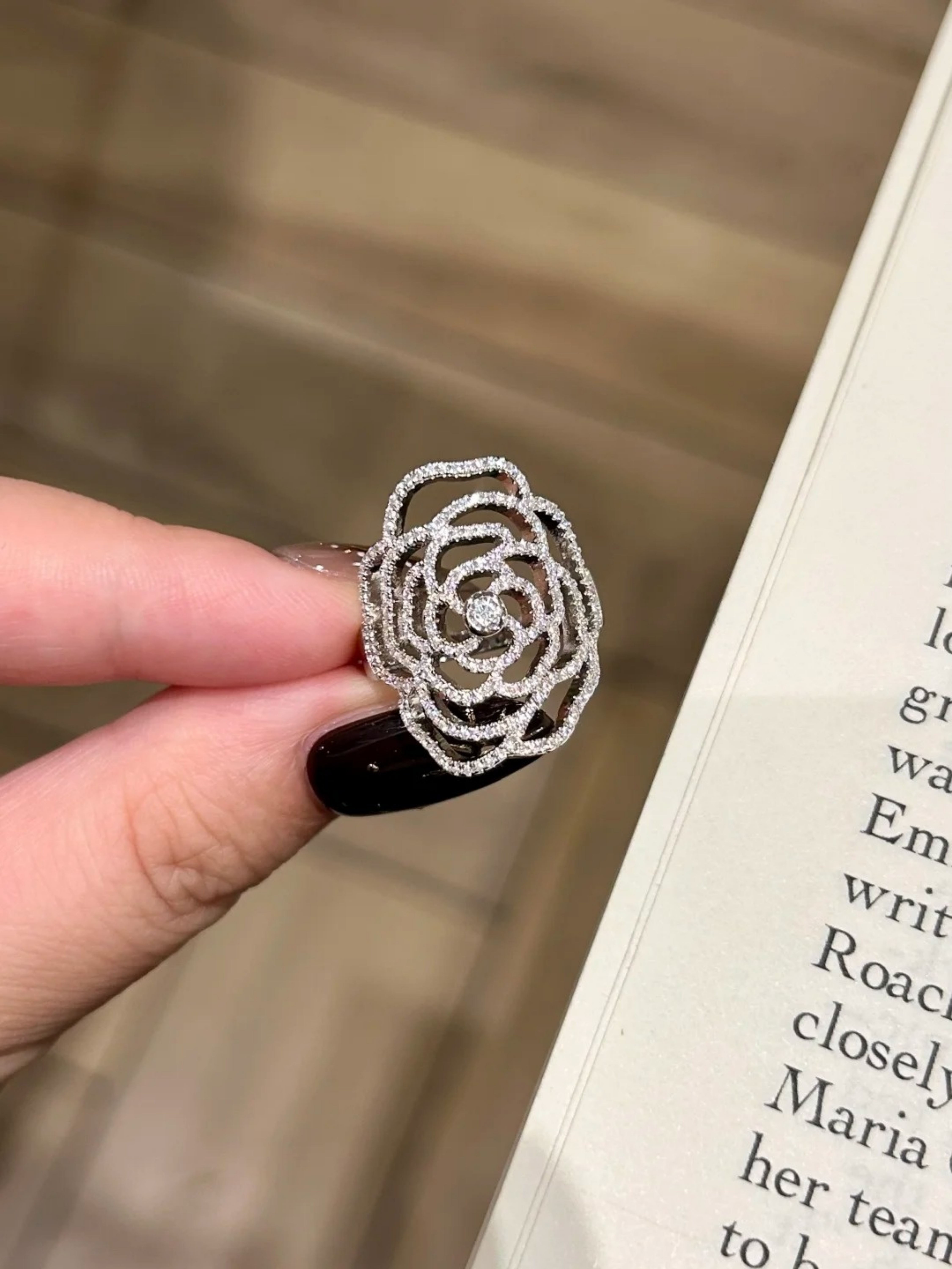 Silver Embellished Rose Ring