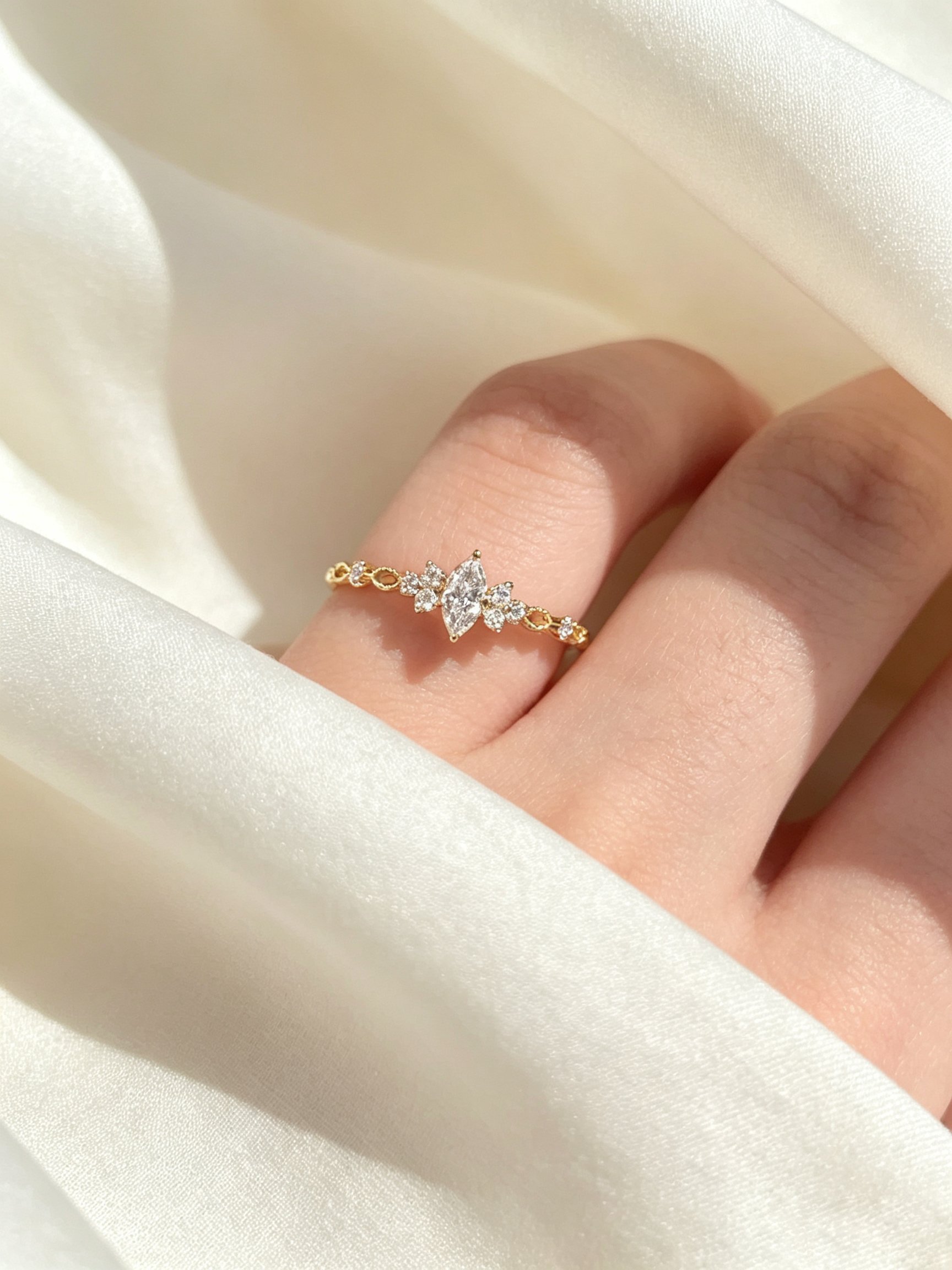 Gold Embellished Marquise Ring