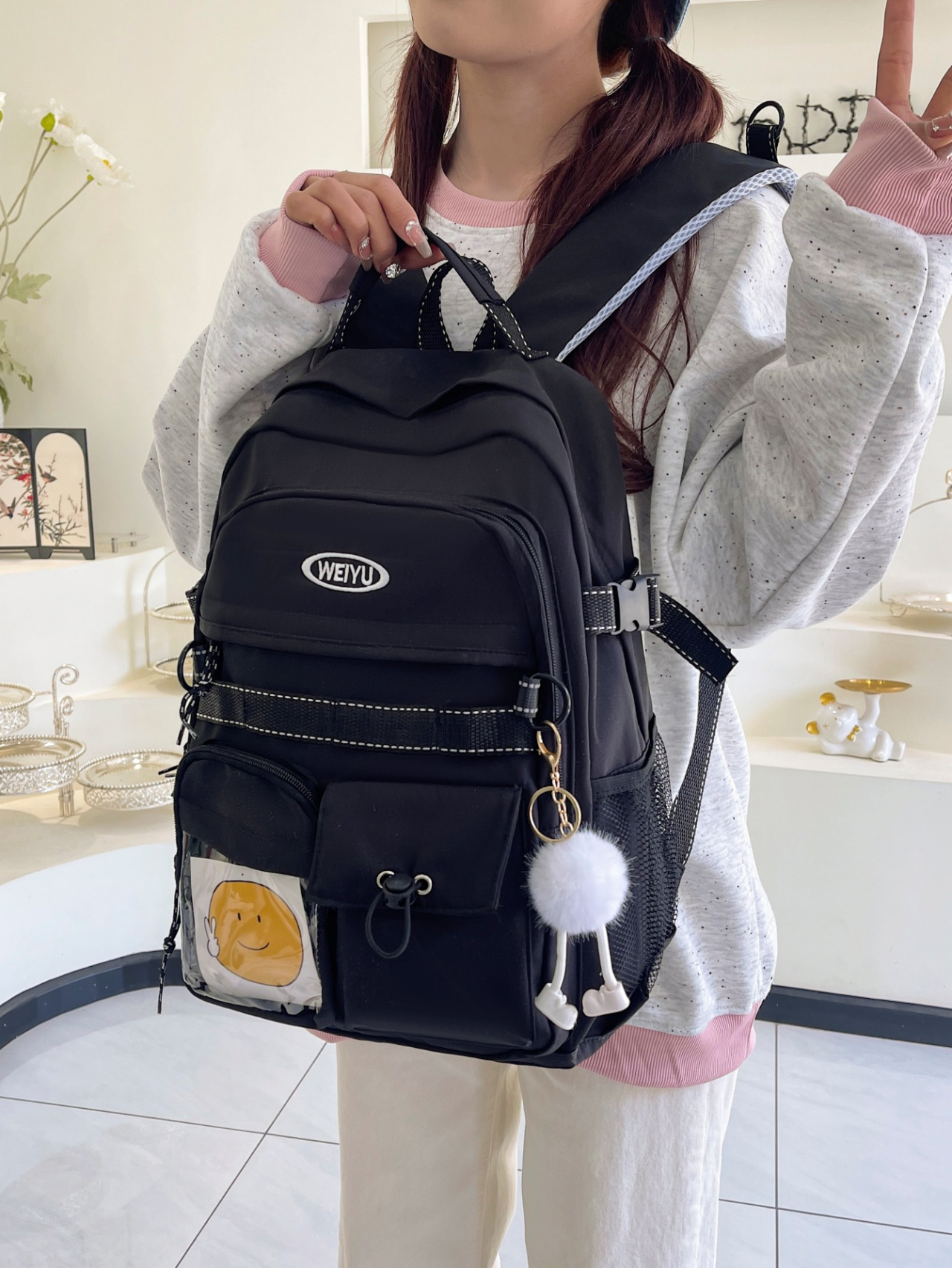 Black Backpack with Charm