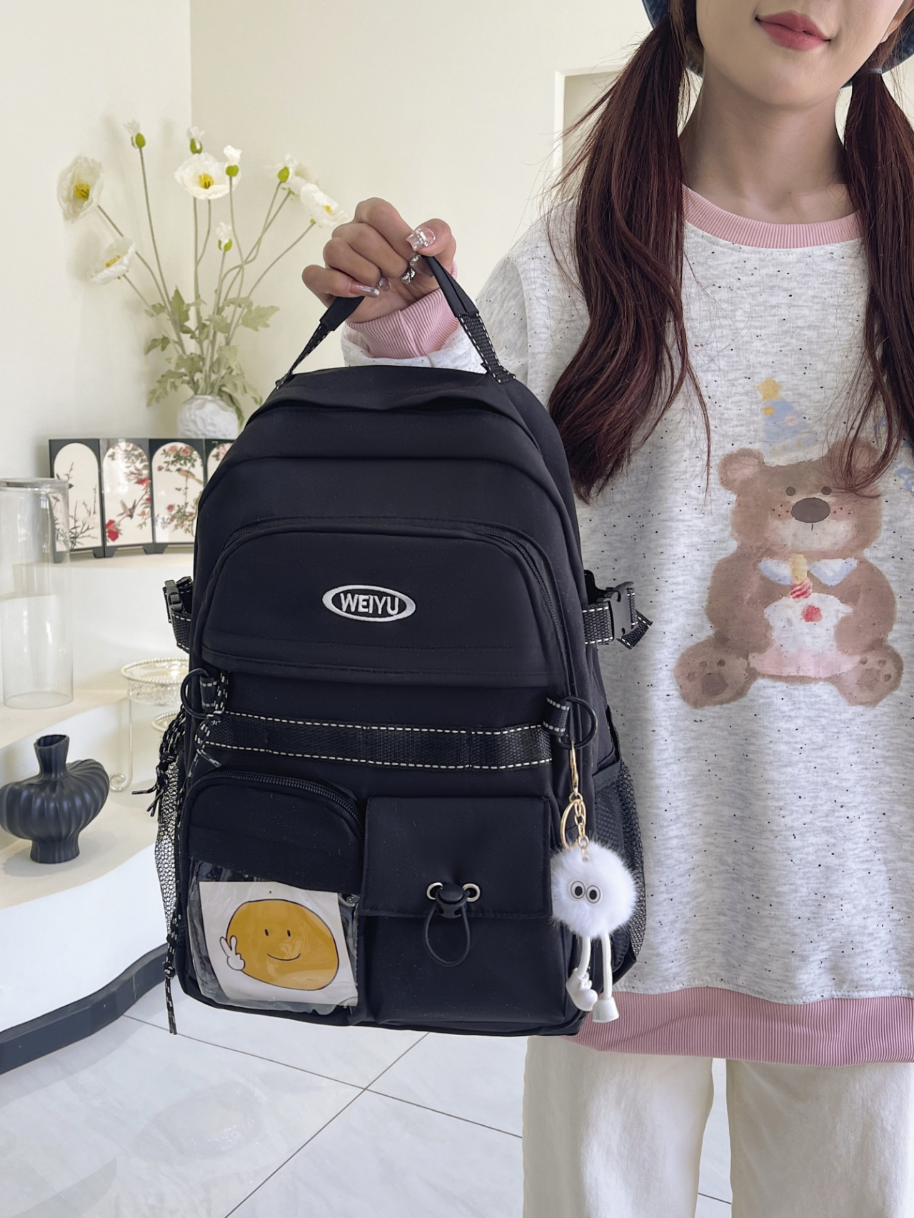 Black Backpack with Charm