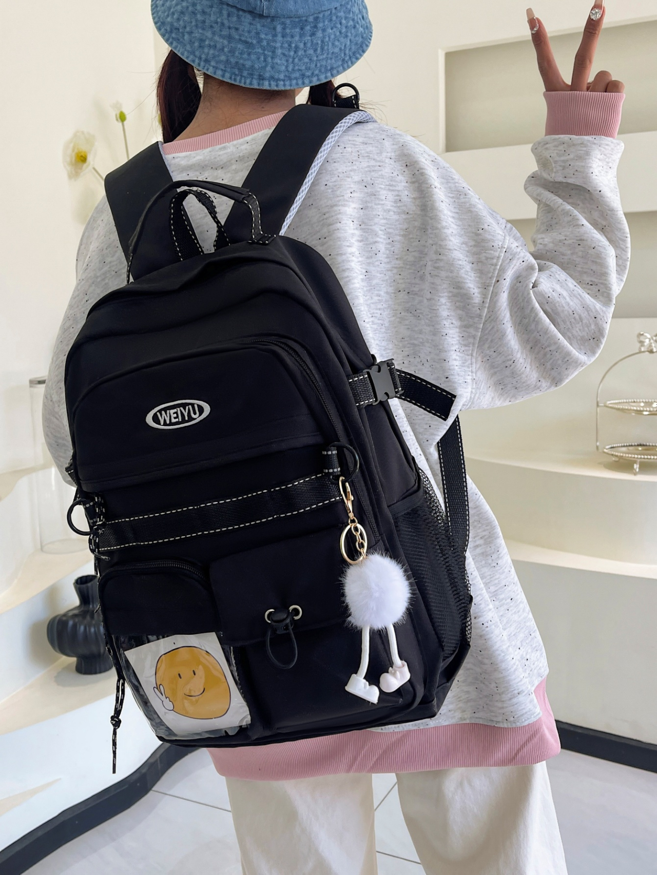 Black Backpack with Charm