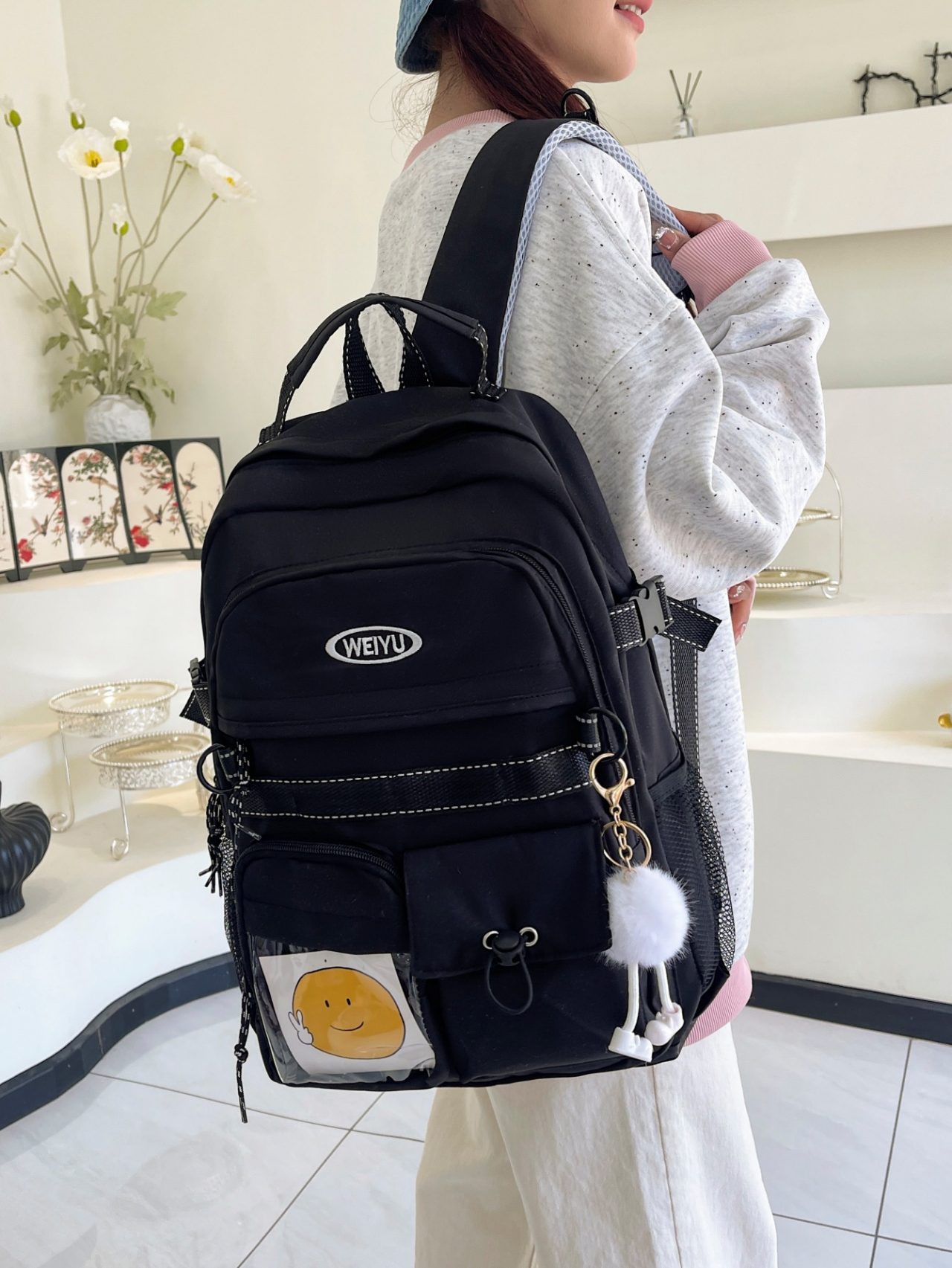 Black Backpack with Charm