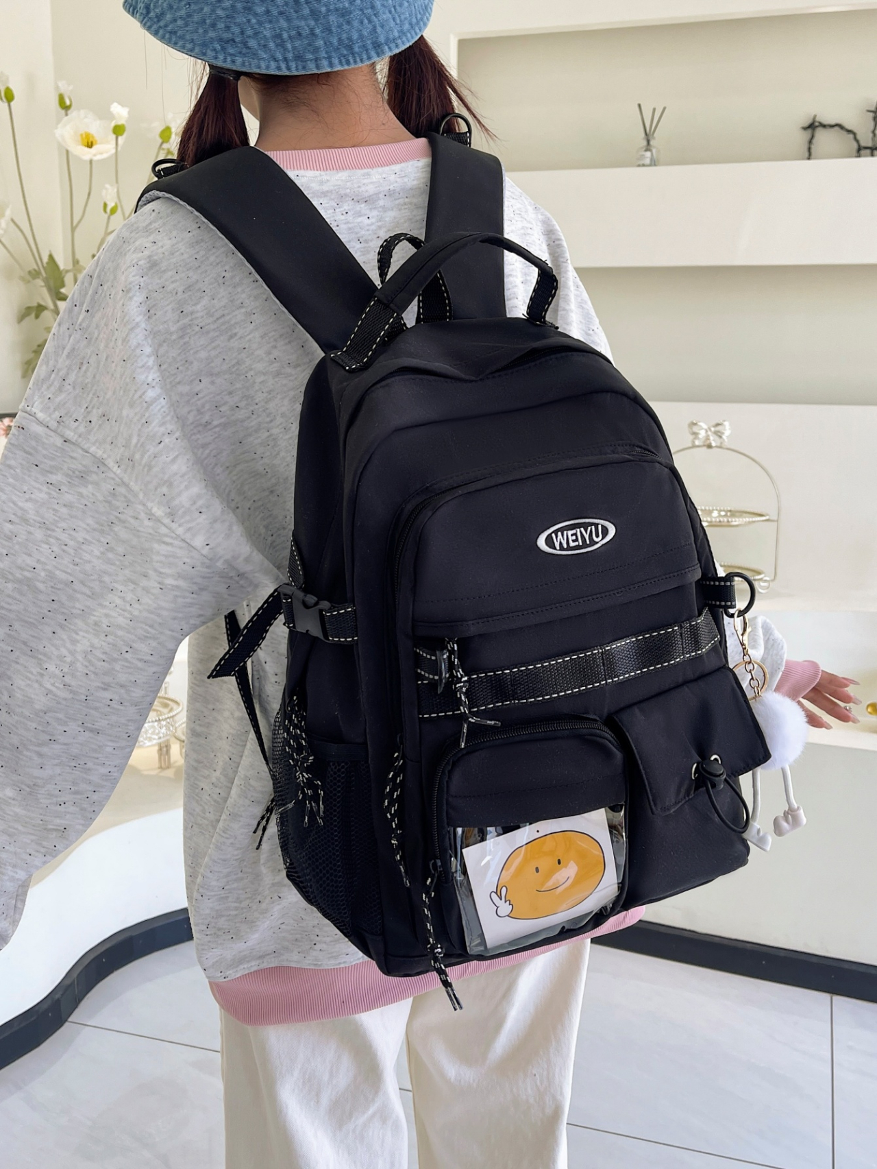 Black Backpack with Charm