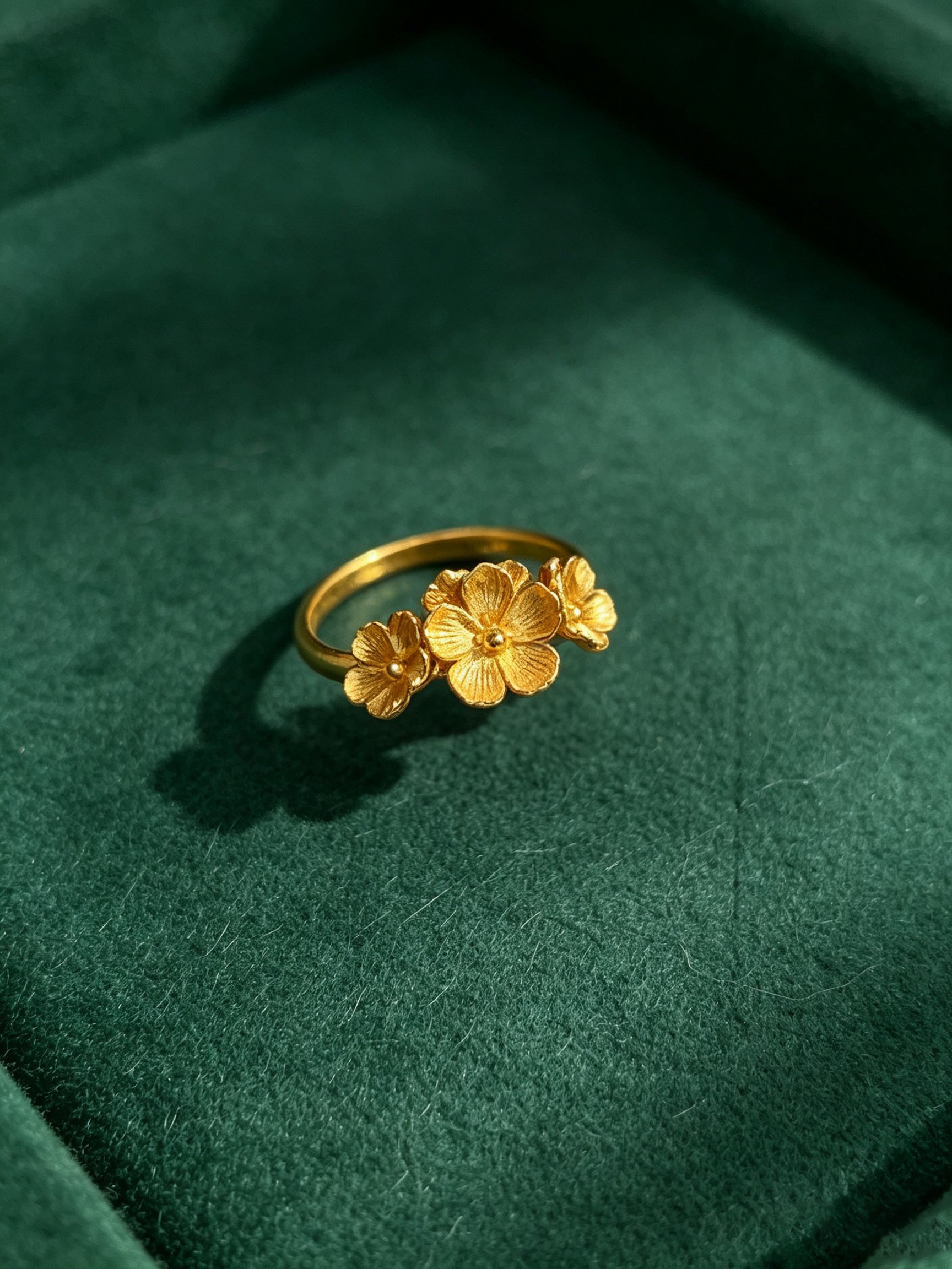 Golden Blossom Ring with Flower Design