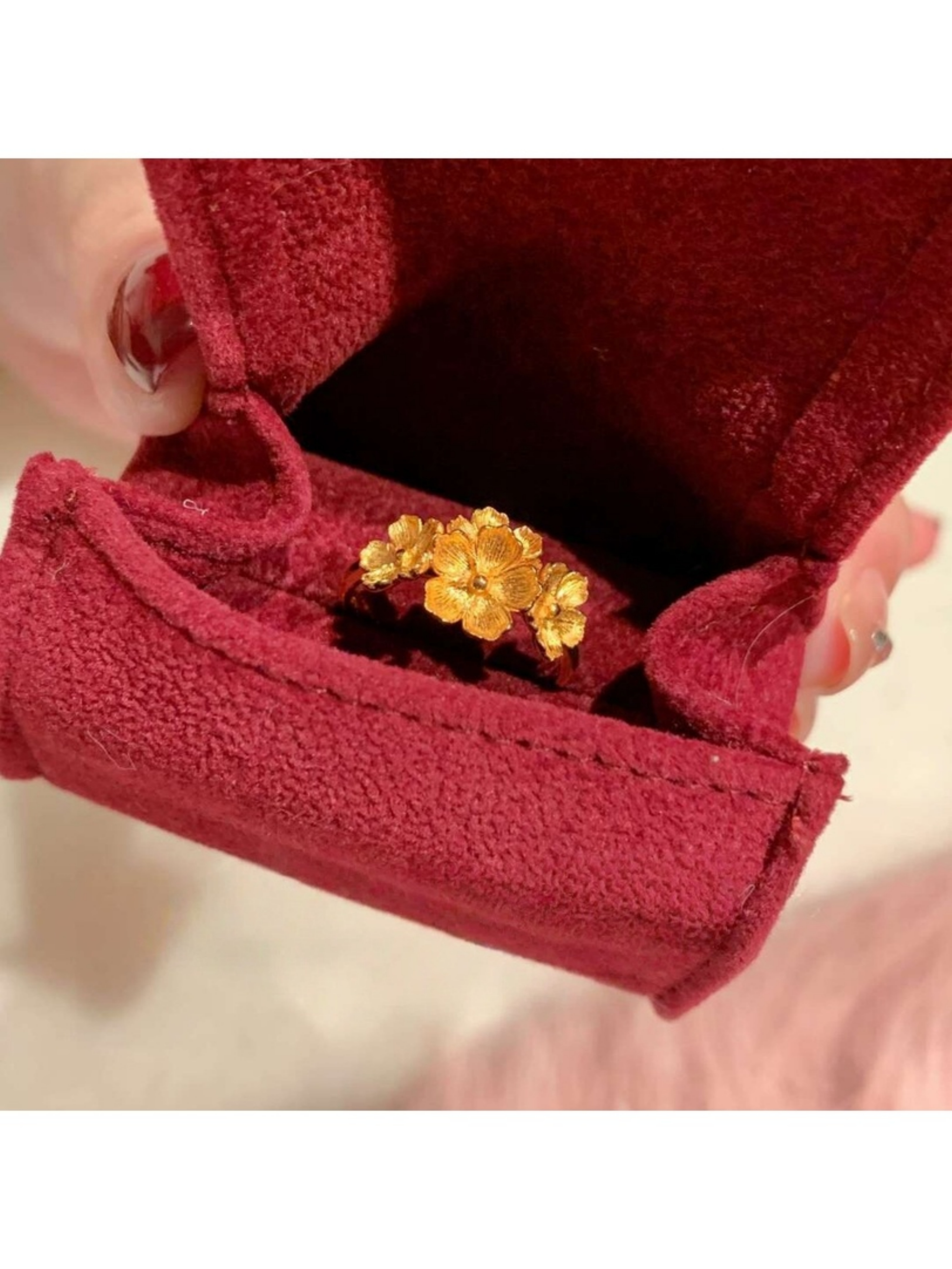 Golden Blossom Ring with Flower Design
