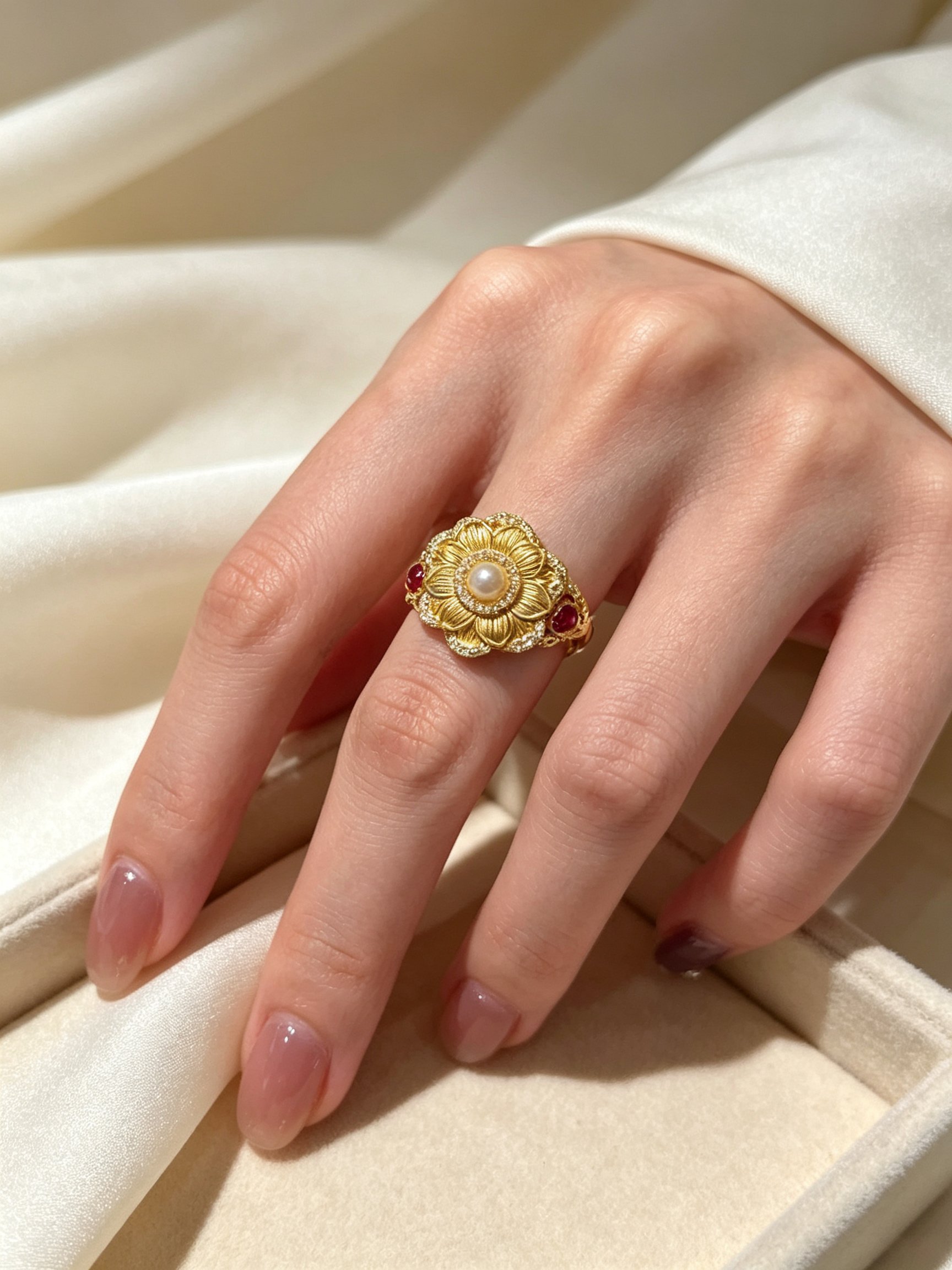 Golden Petal Pearl Ring