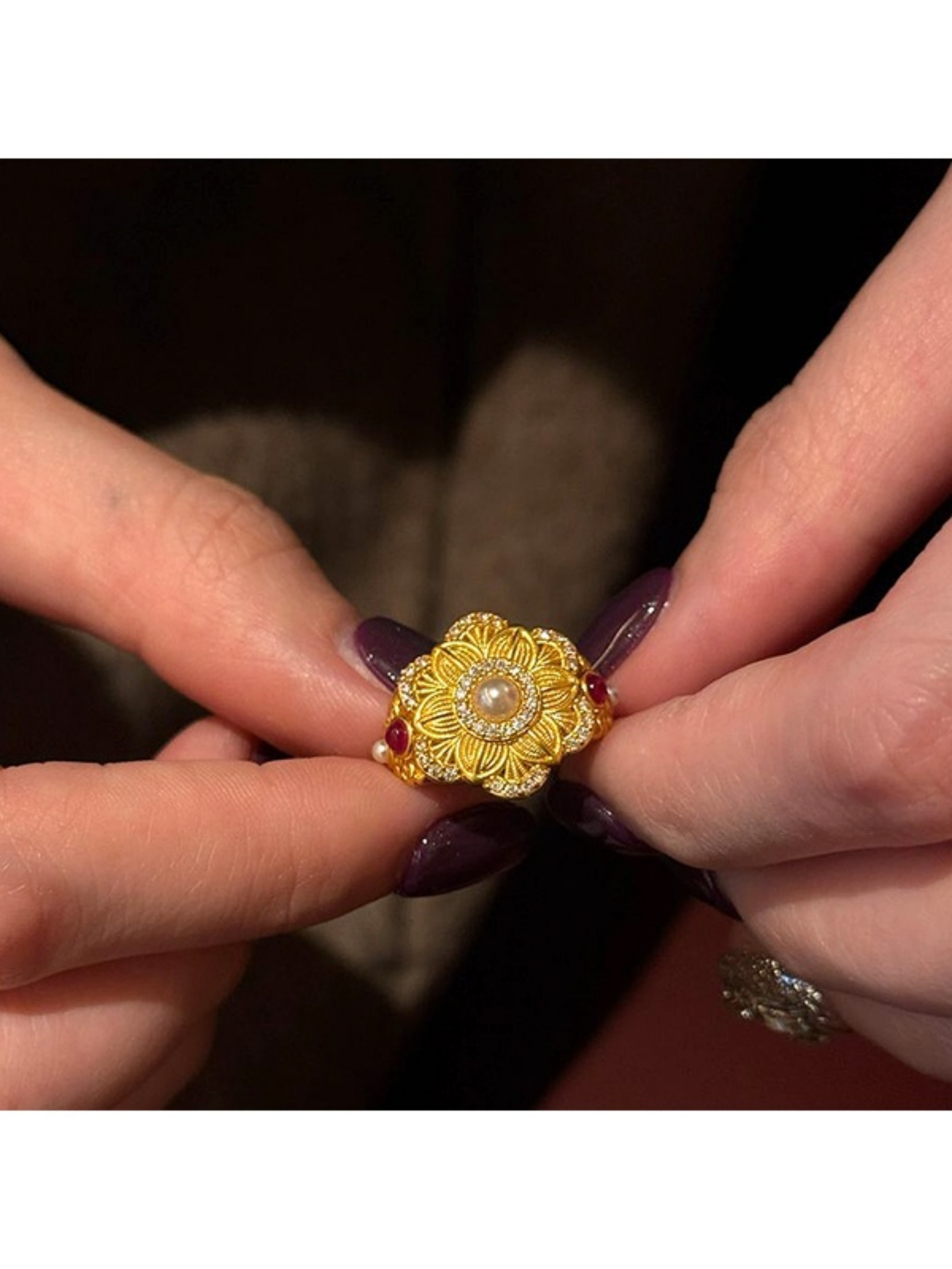 Golden Petal Pearl Ring