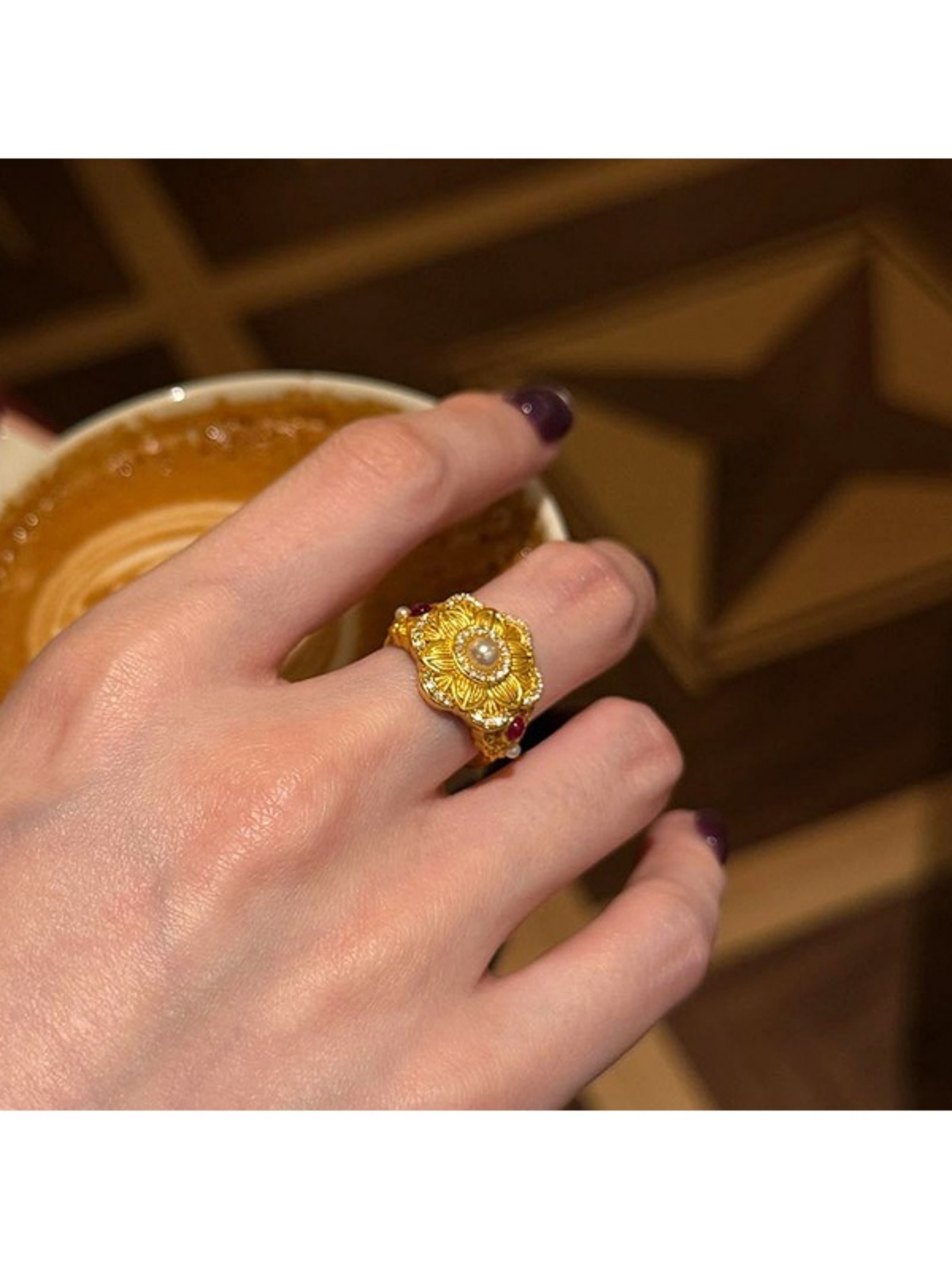 Golden Petal Pearl Ring