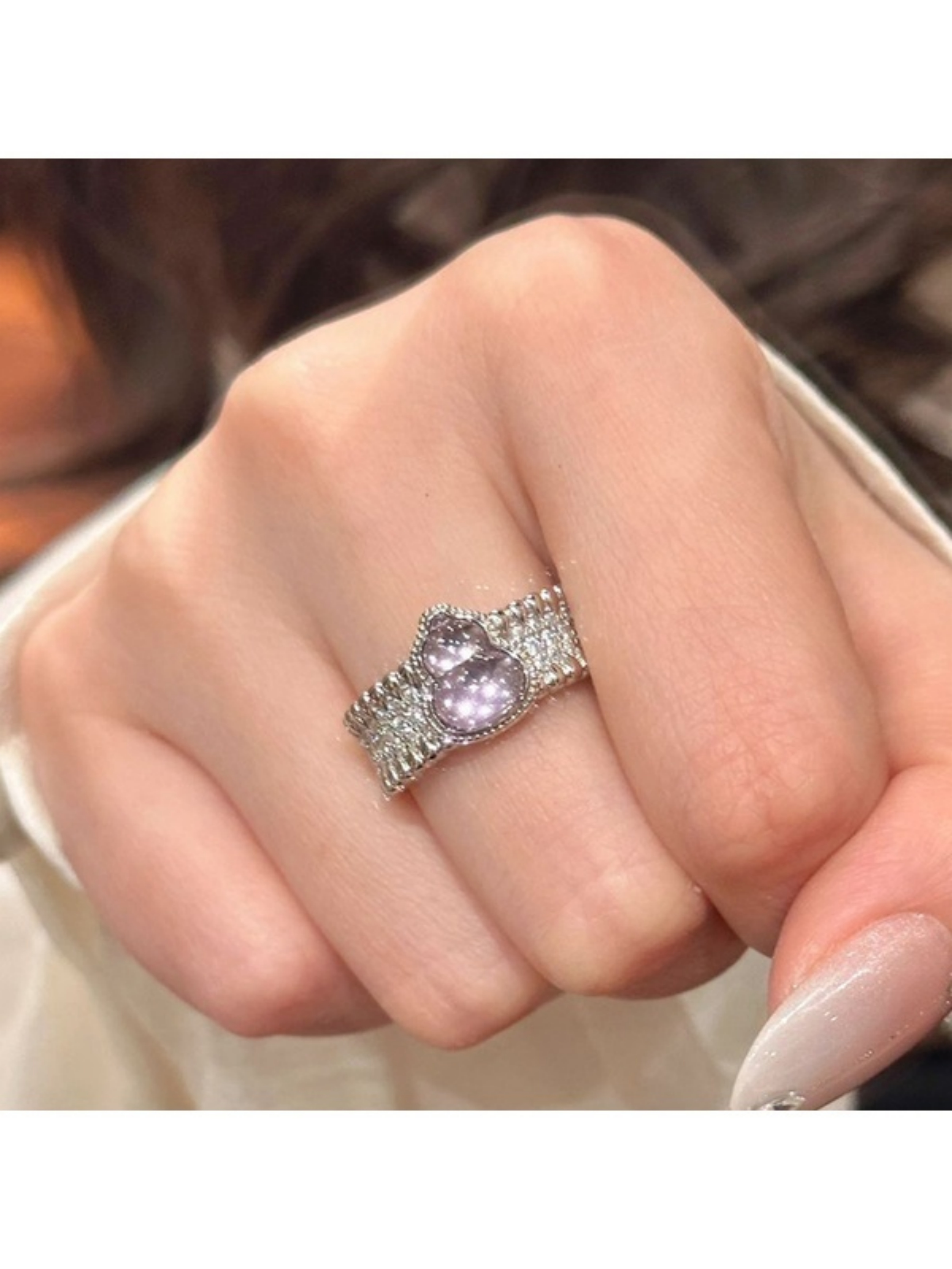 Silver Ring with Lilac Gemstones