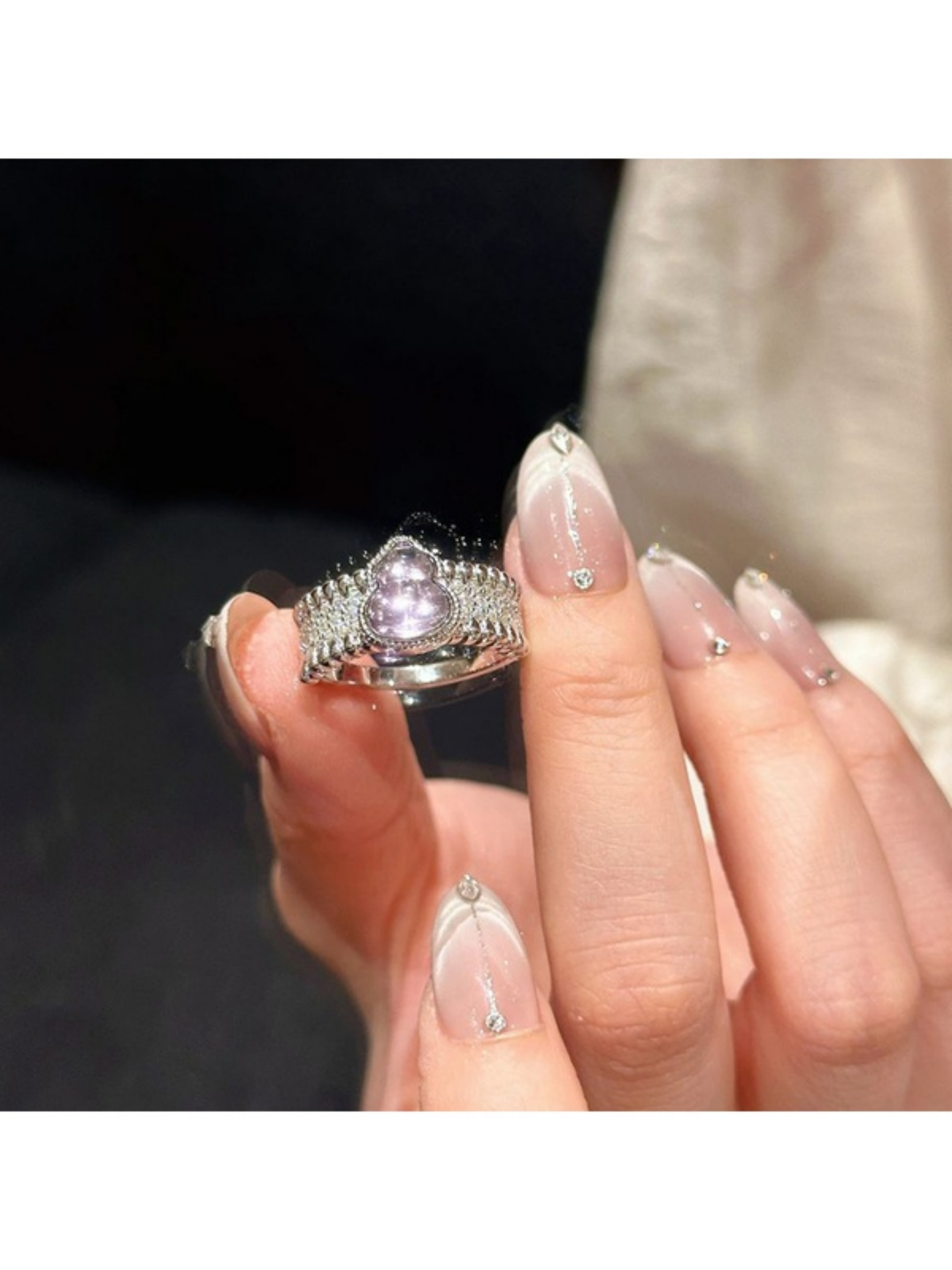 Silver Ring with Lilac Gemstones