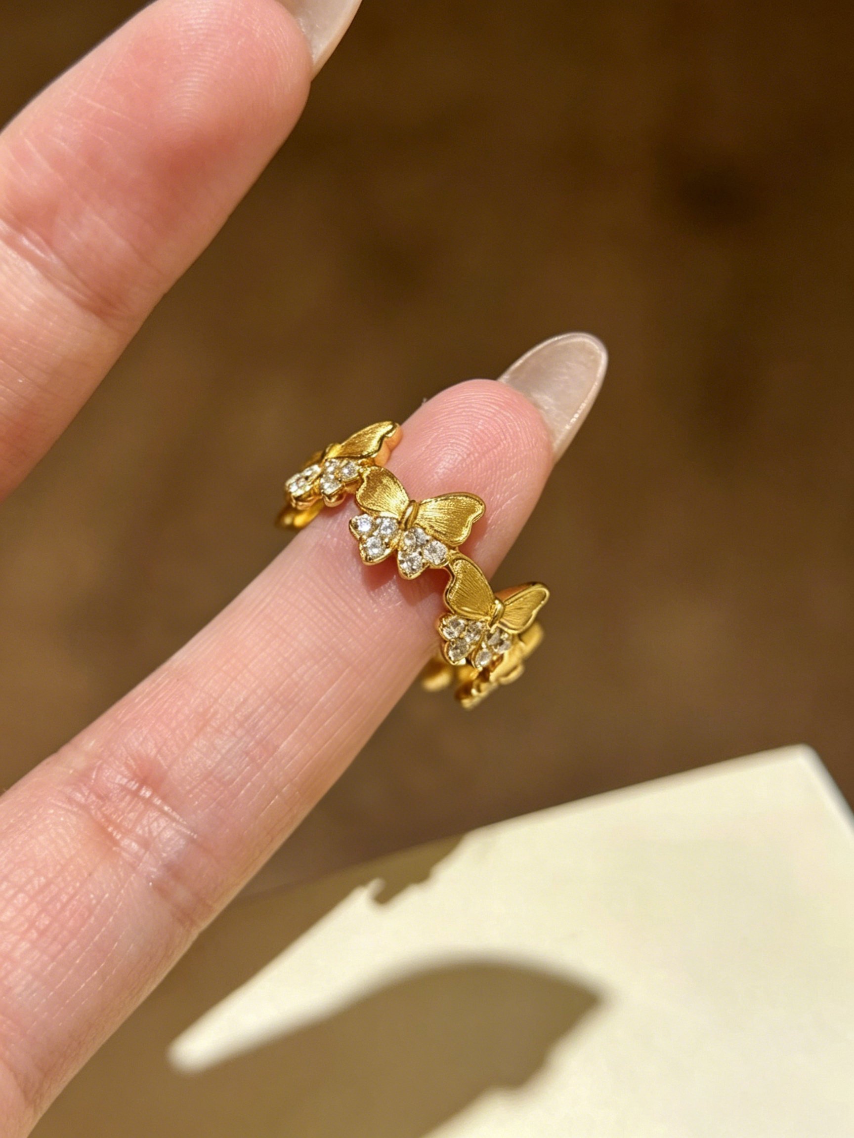 Golden Butterfly Ring with Zirconia
