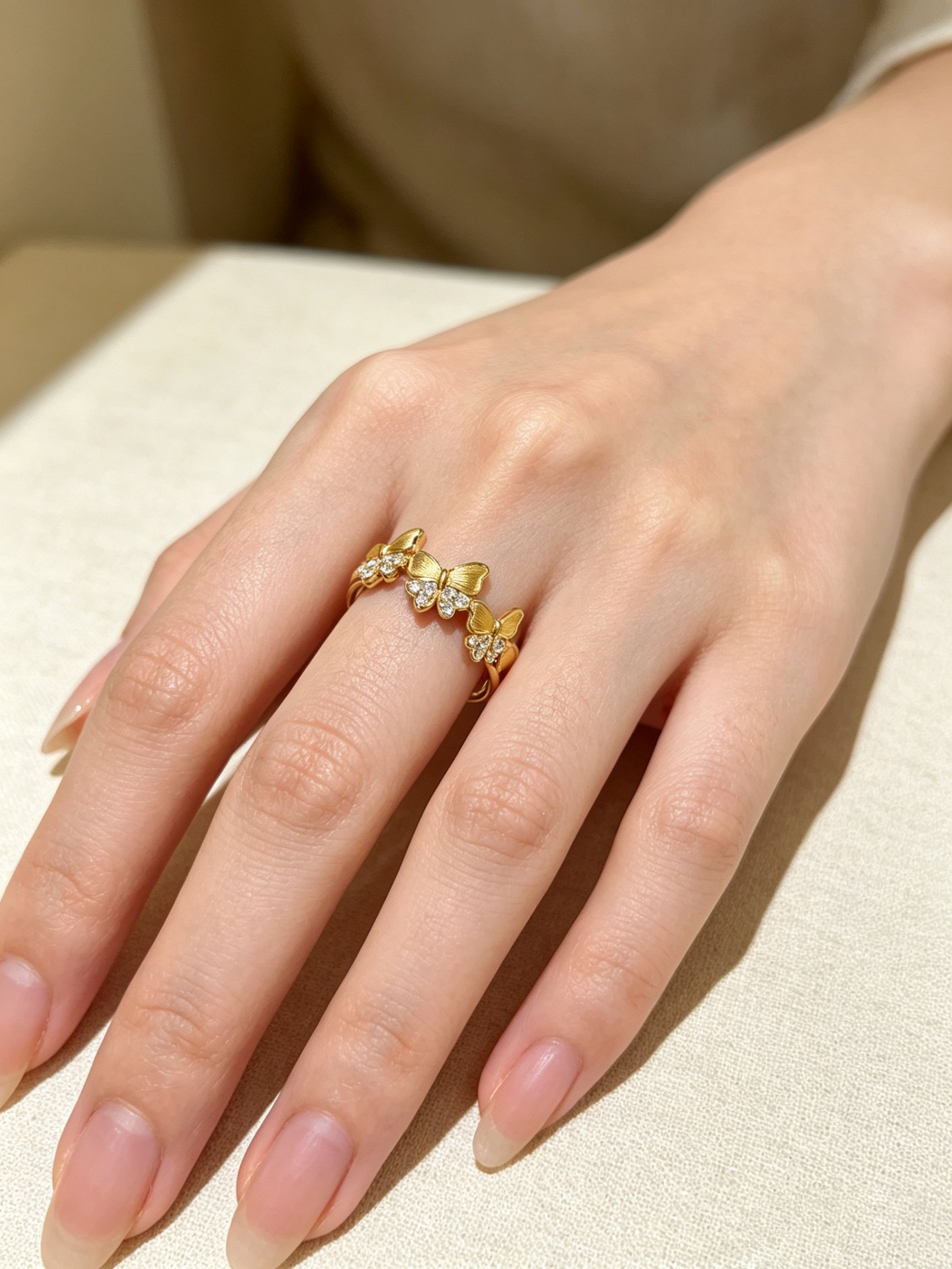 Golden Butterfly Ring with Zirconia